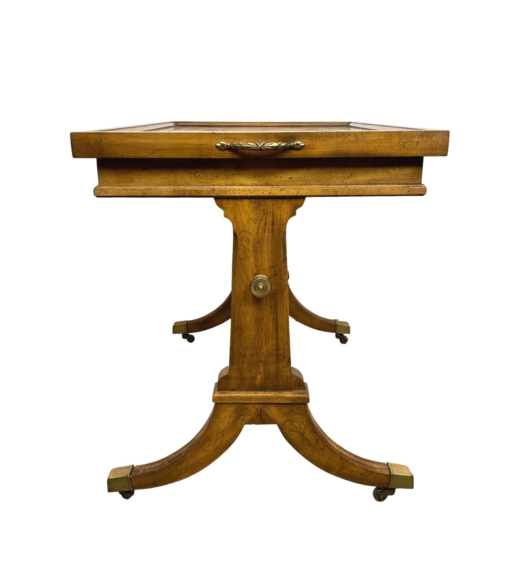 Walnut Convertible Inlaid Chess Table/Tea Table with Backgammon Board Interior 2