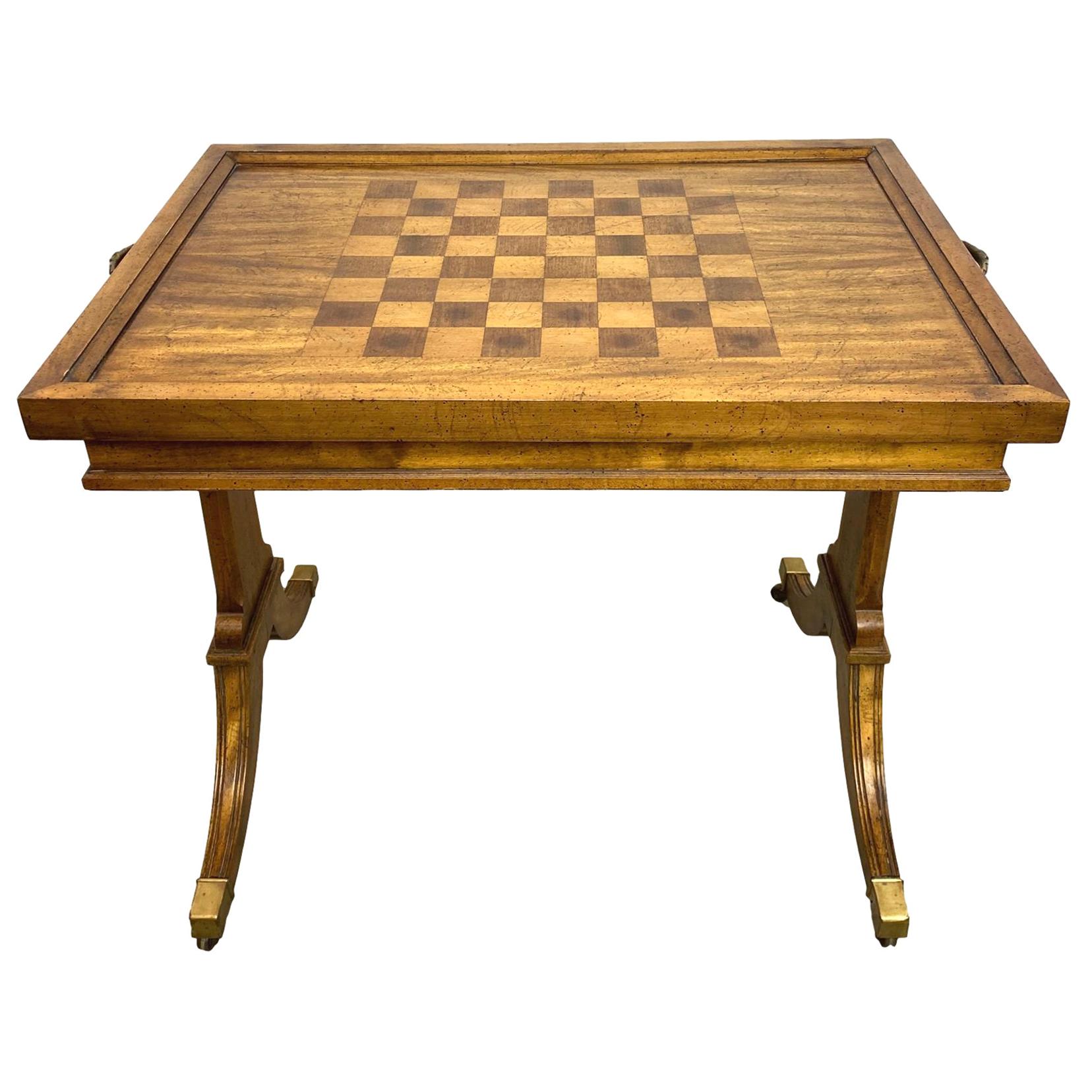 Walnut Convertible Inlaid Chess Table/Tea Table with Backgammon Board Interior