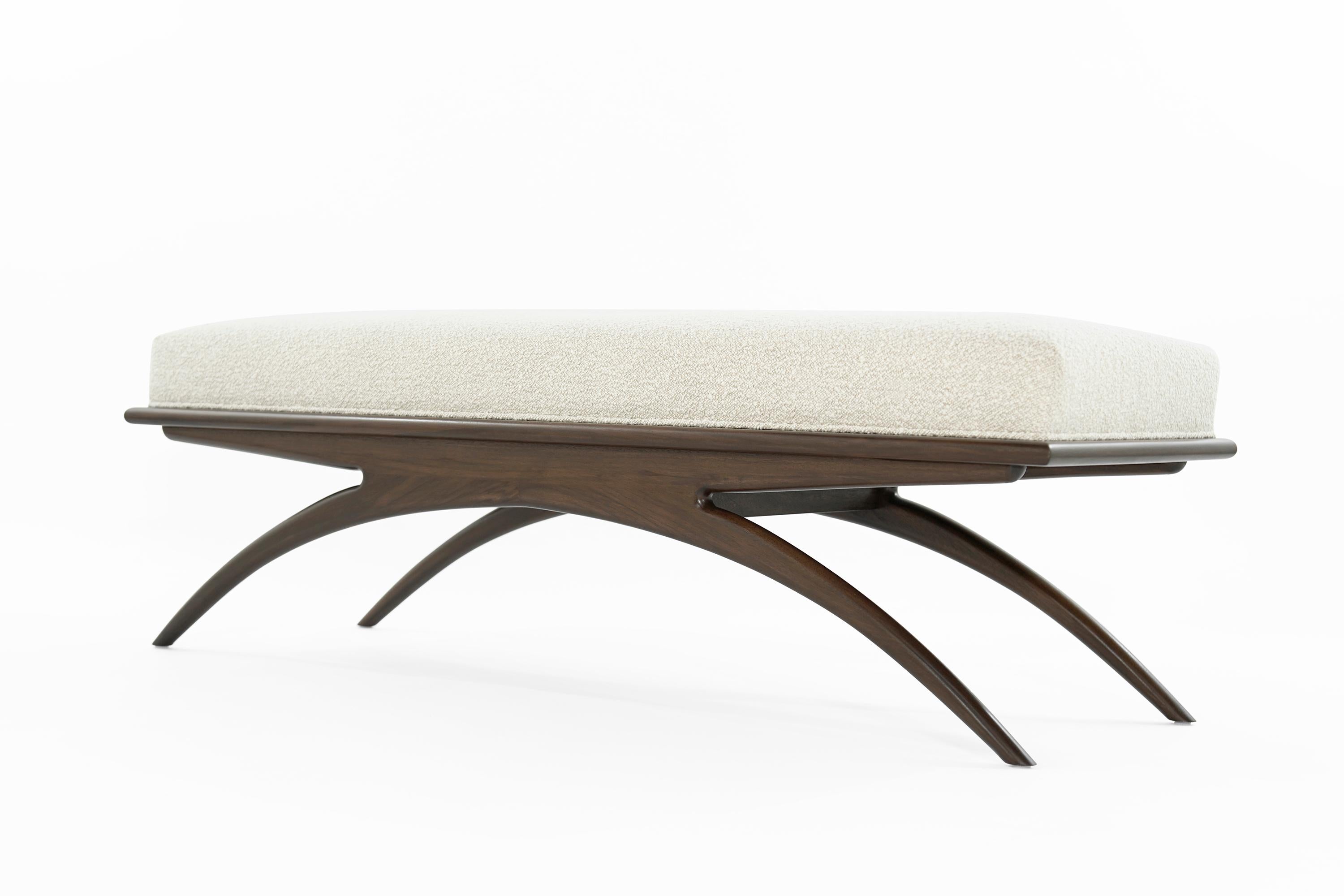 Mid-Century Modern Walnut Convex Bench in Bouclé by Stamford Modern For Sale