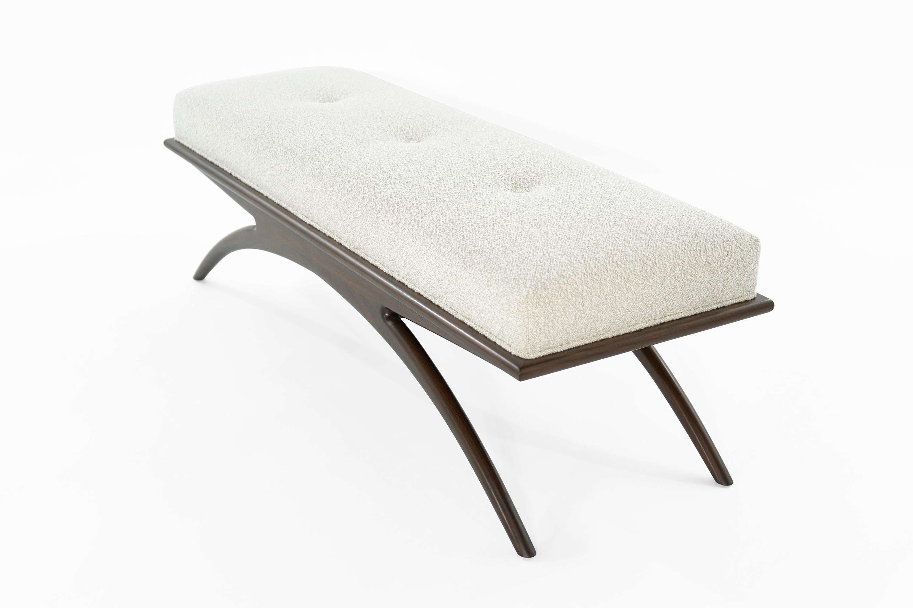 American Walnut Convex Bench in Bouclé by Stamford Modern For Sale