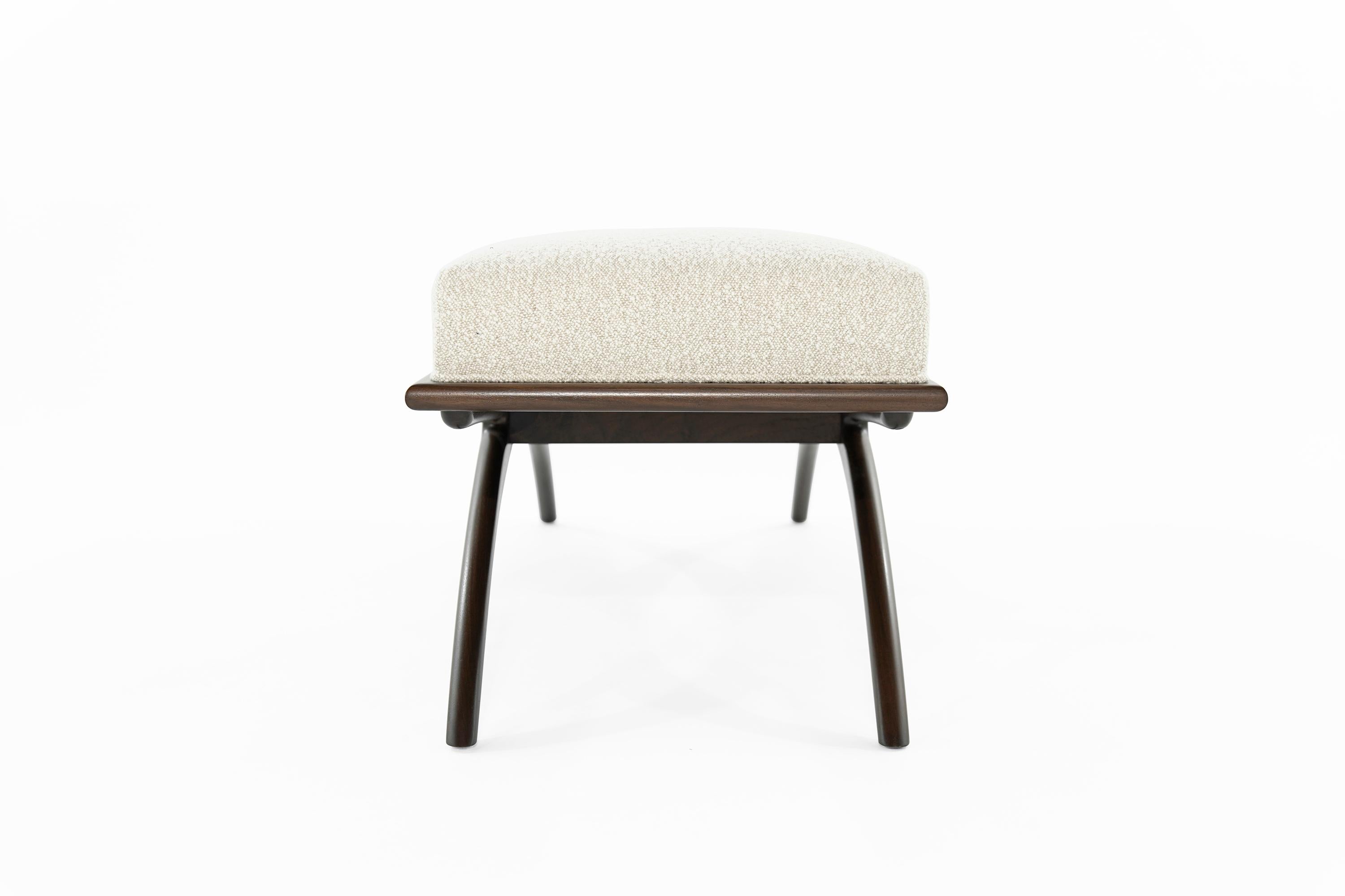 Walnut Convex Bench in Bouclé by Stamford Modern In New Condition For Sale In Westport, CT