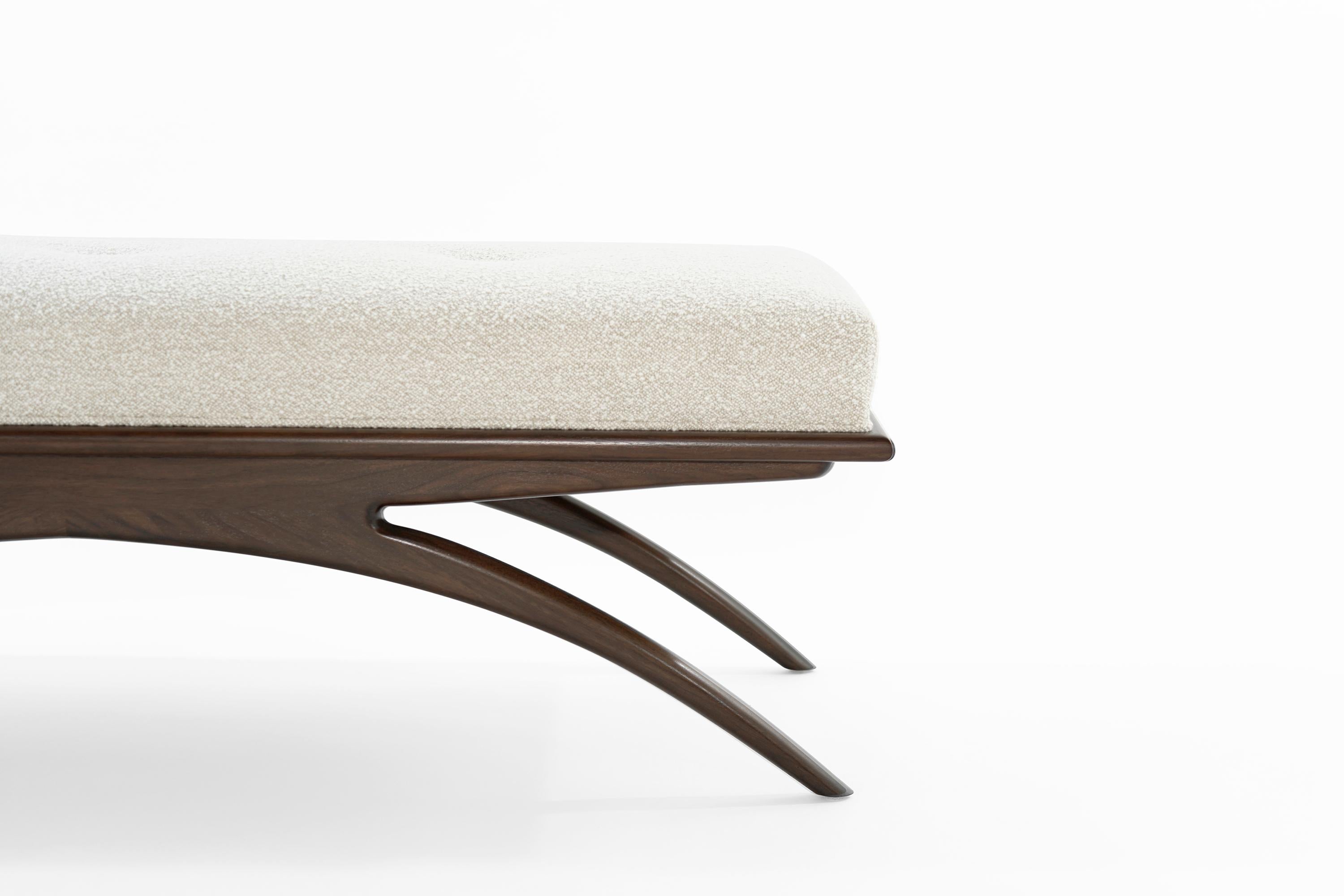 Contemporary Walnut Convex Bench in Bouclé by Stamford Modern For Sale