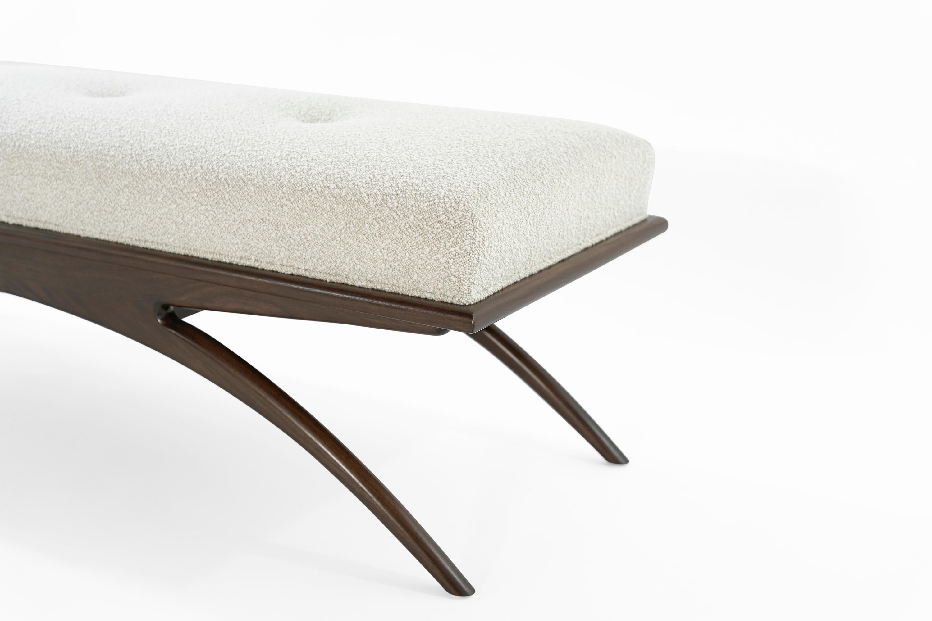 Walnut Convex Bench in Bouclé by Stamford Modern For Sale 1