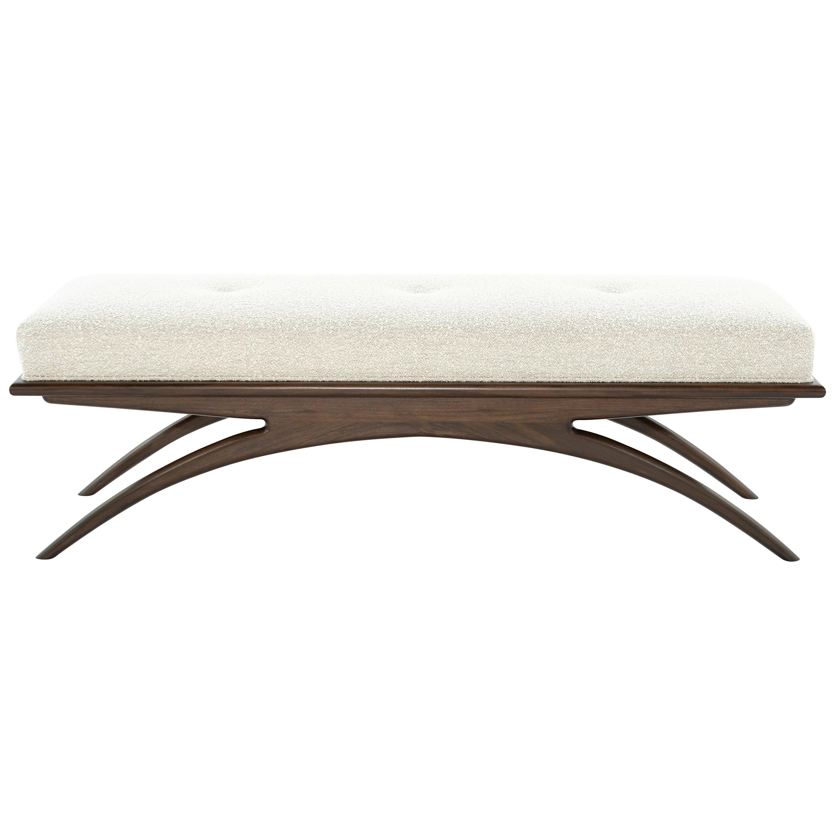 Walnut Convex Bench in Bouclé by Stamford Modern For Sale