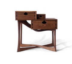 Walnut Coriolis Side Table, Three Drawer Modern Nightstand / End Table by Arid