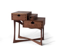 Walnut Coriolis Side Table, Three Drawer Modern Nightstand / End Table by Arid