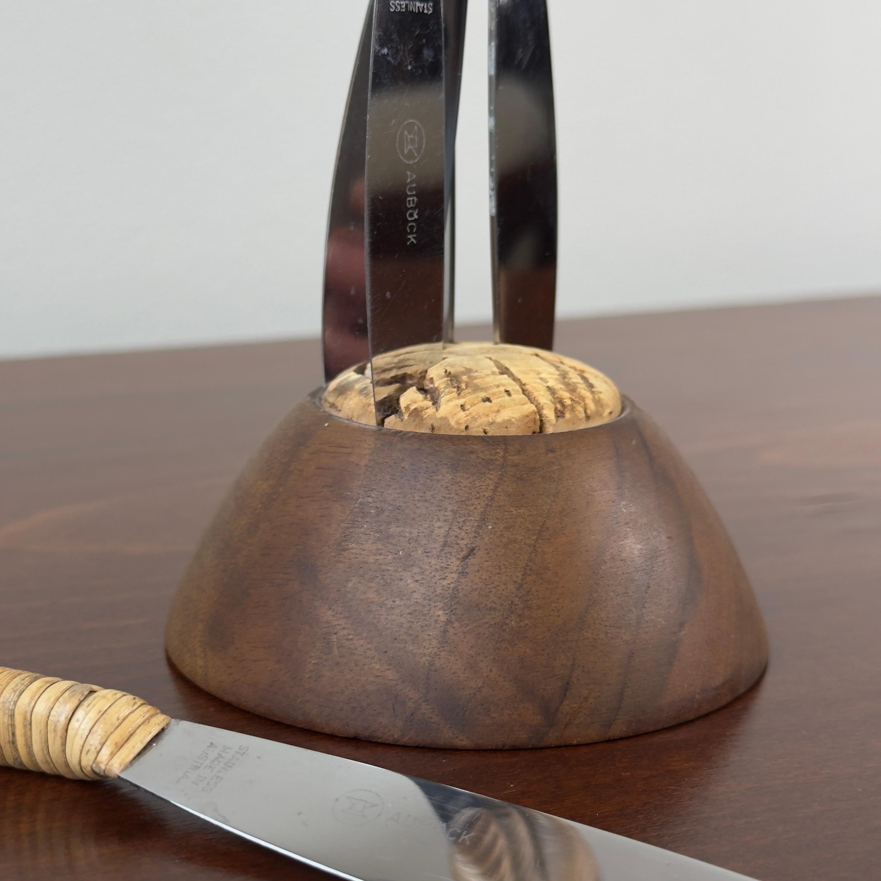 Mid-Century Modern Set de couteaux à fruits en noyer, liège et canne à sucre, Carl Auböck II en vente