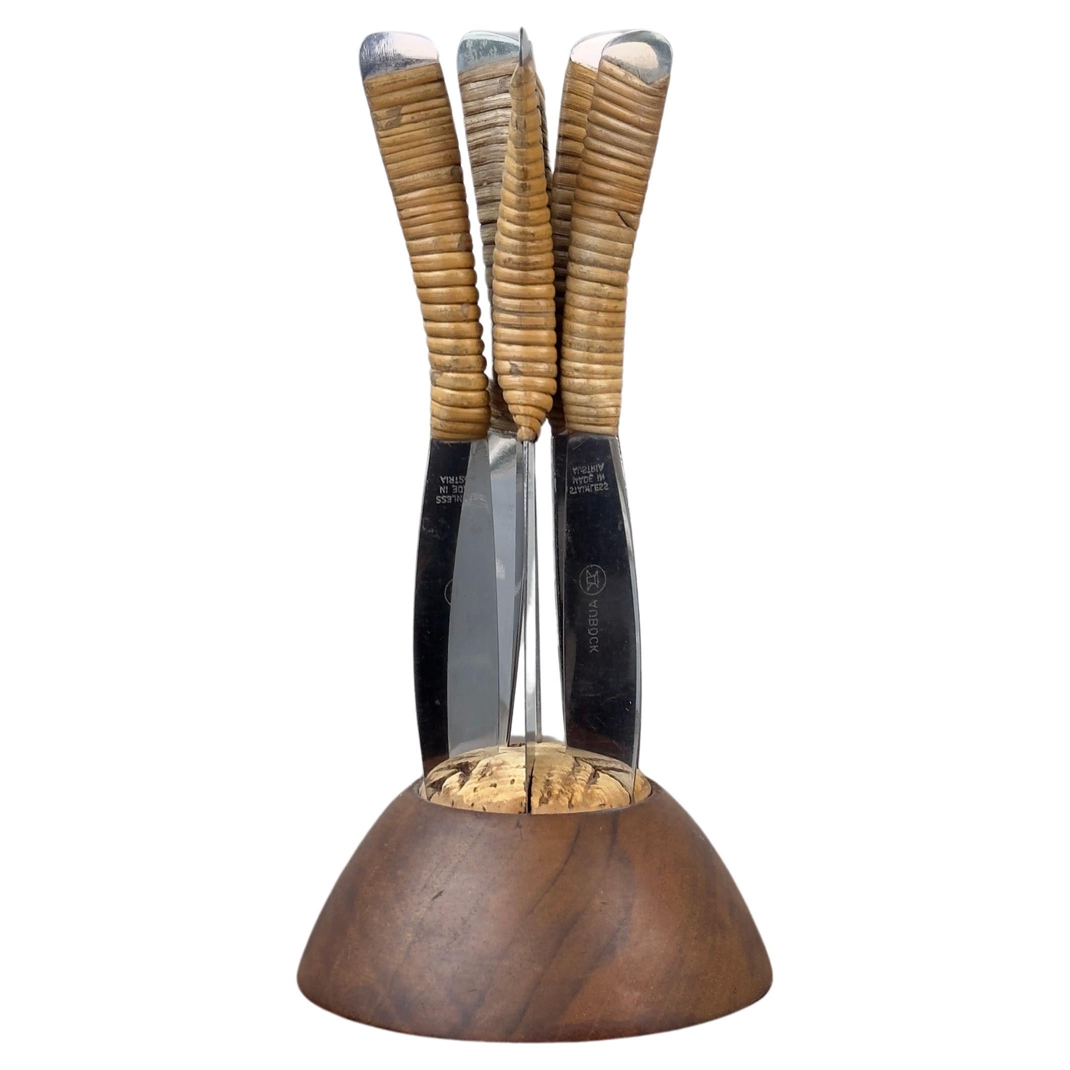 Walnut, Cork & Cane Domed Fruit Knife Set, Carl Auböck II