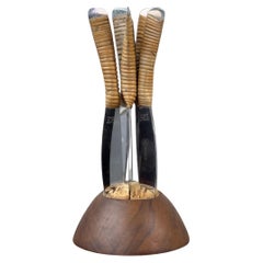 Walnut, Cork & Cane Domed Fruit Knife Set, Carl Auböck II