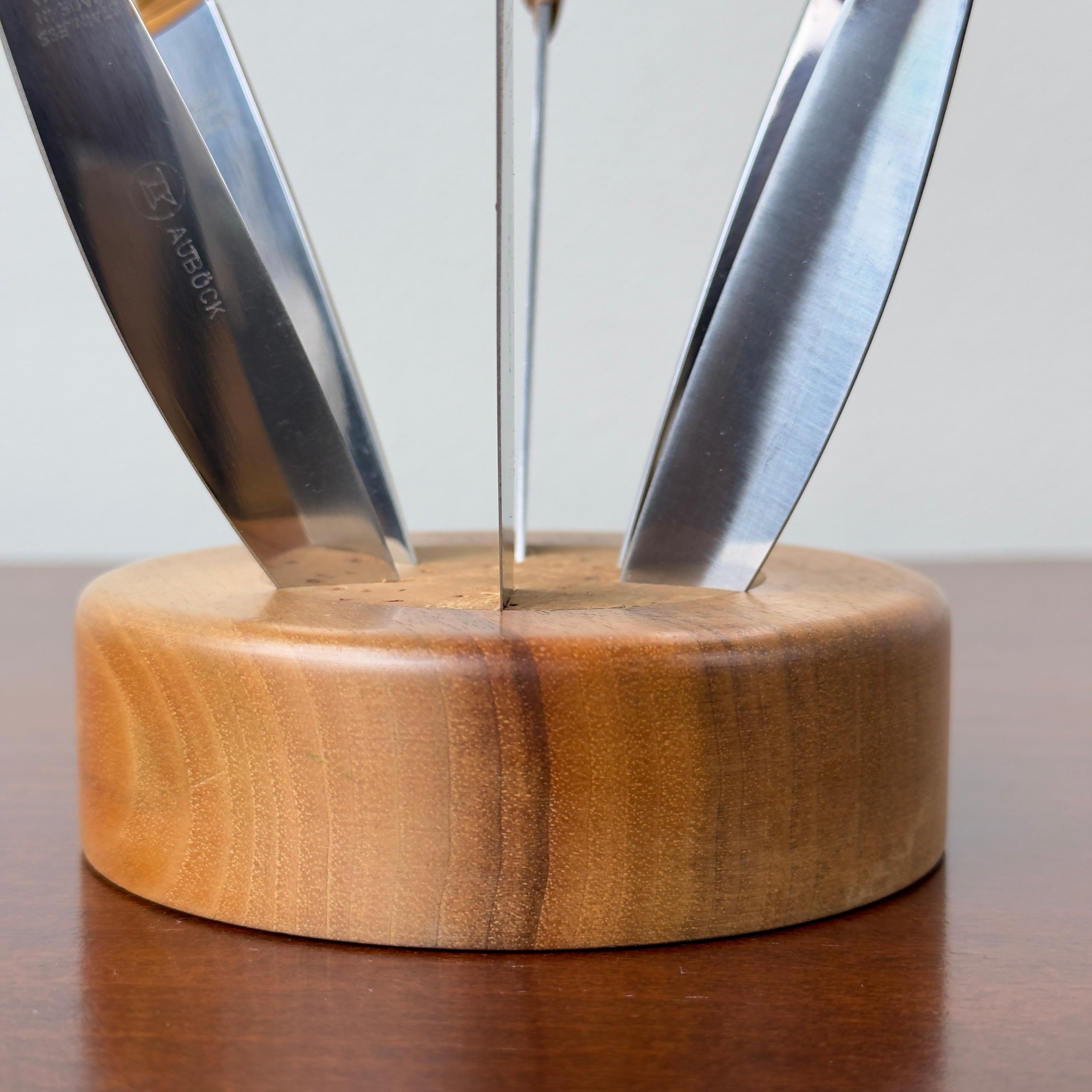 Mid-Century Modern Walnut, Cork & Cane Fruit Knife Set, Carl Auböck II For Sale