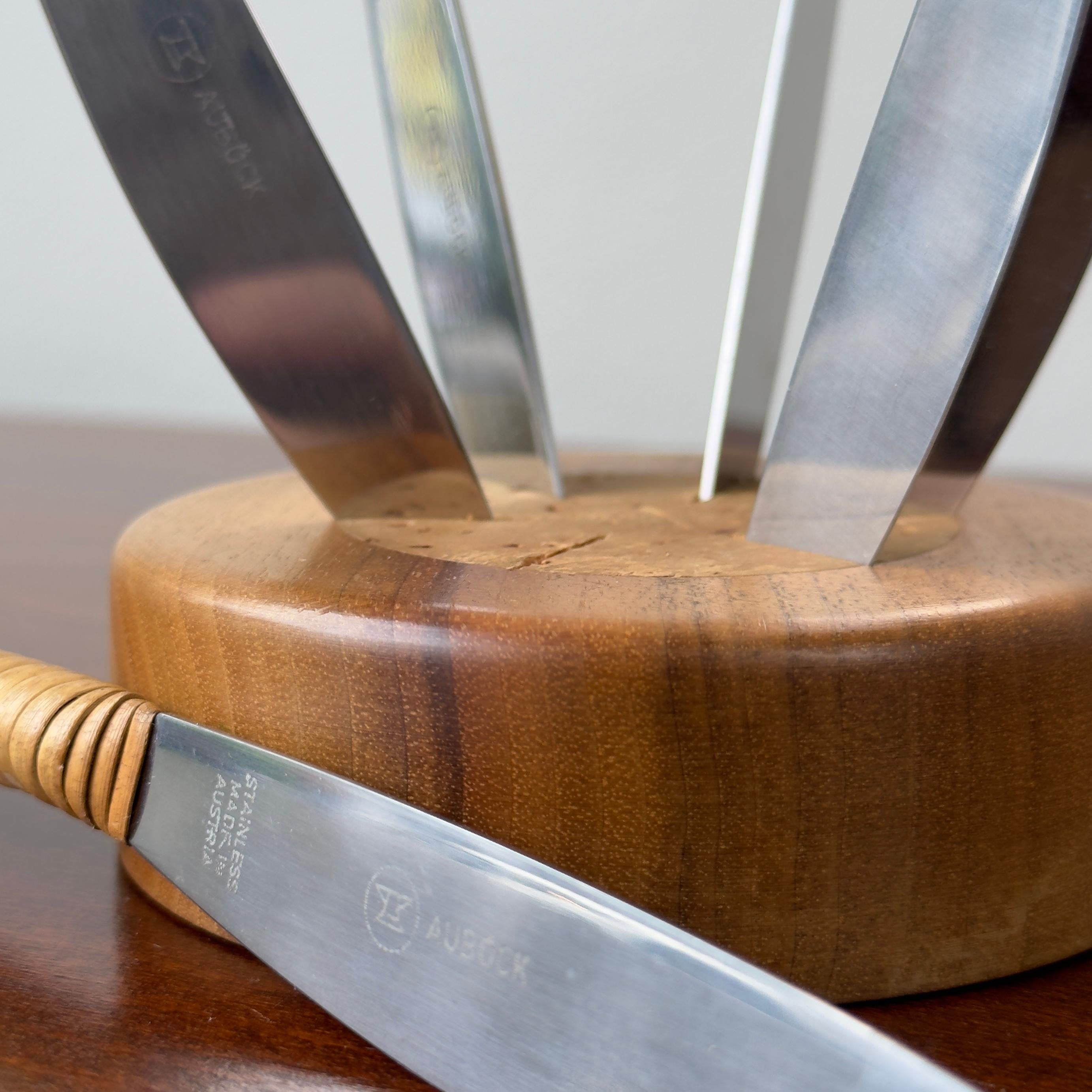 Walnut, Cork & Cane Fruit Knife Set, Carl Auböck II For Sale 1
