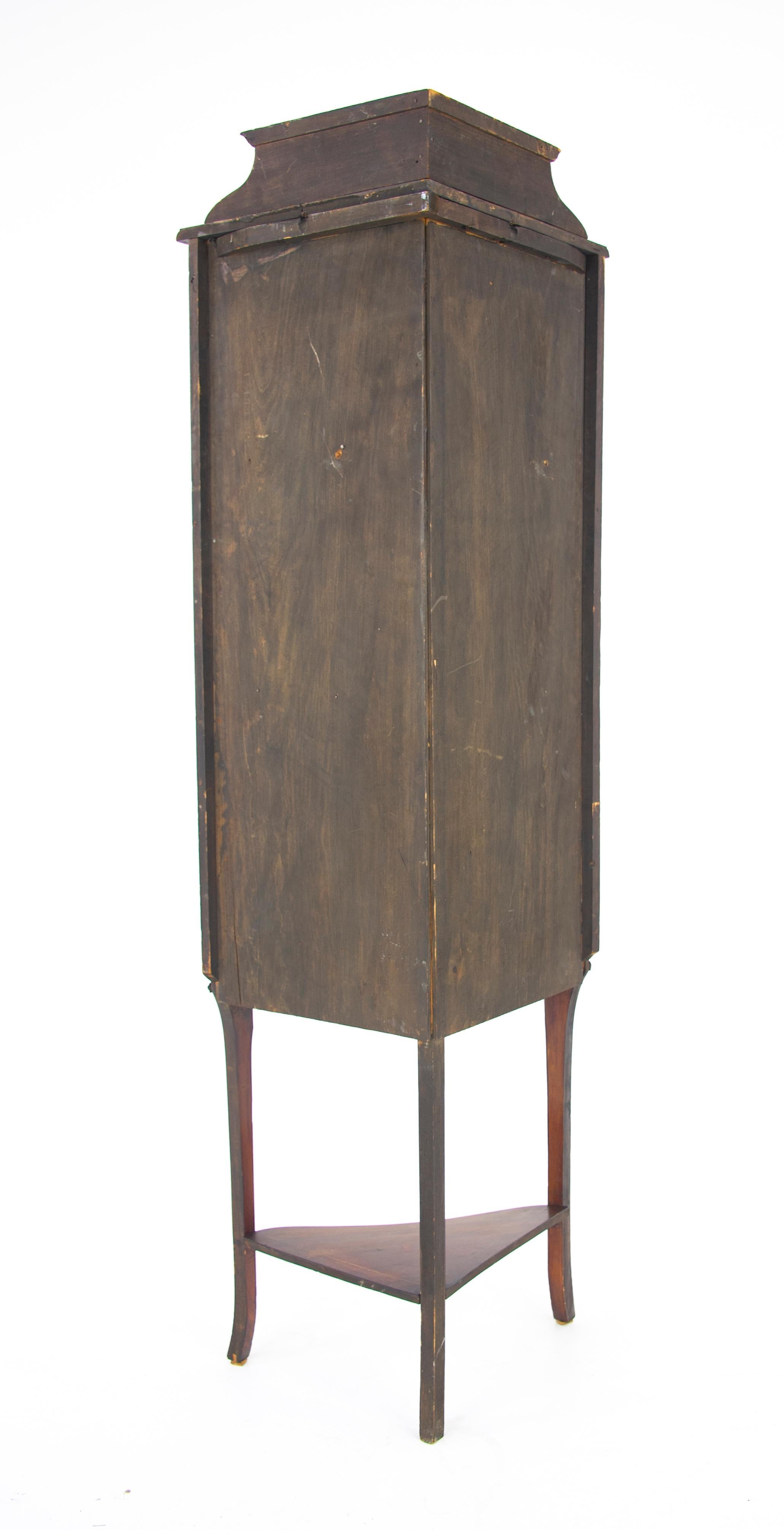 Walnut Corner Cabinet, Antique Corner Cabinet, Entryway Furniture, Inlaid, B1488 3