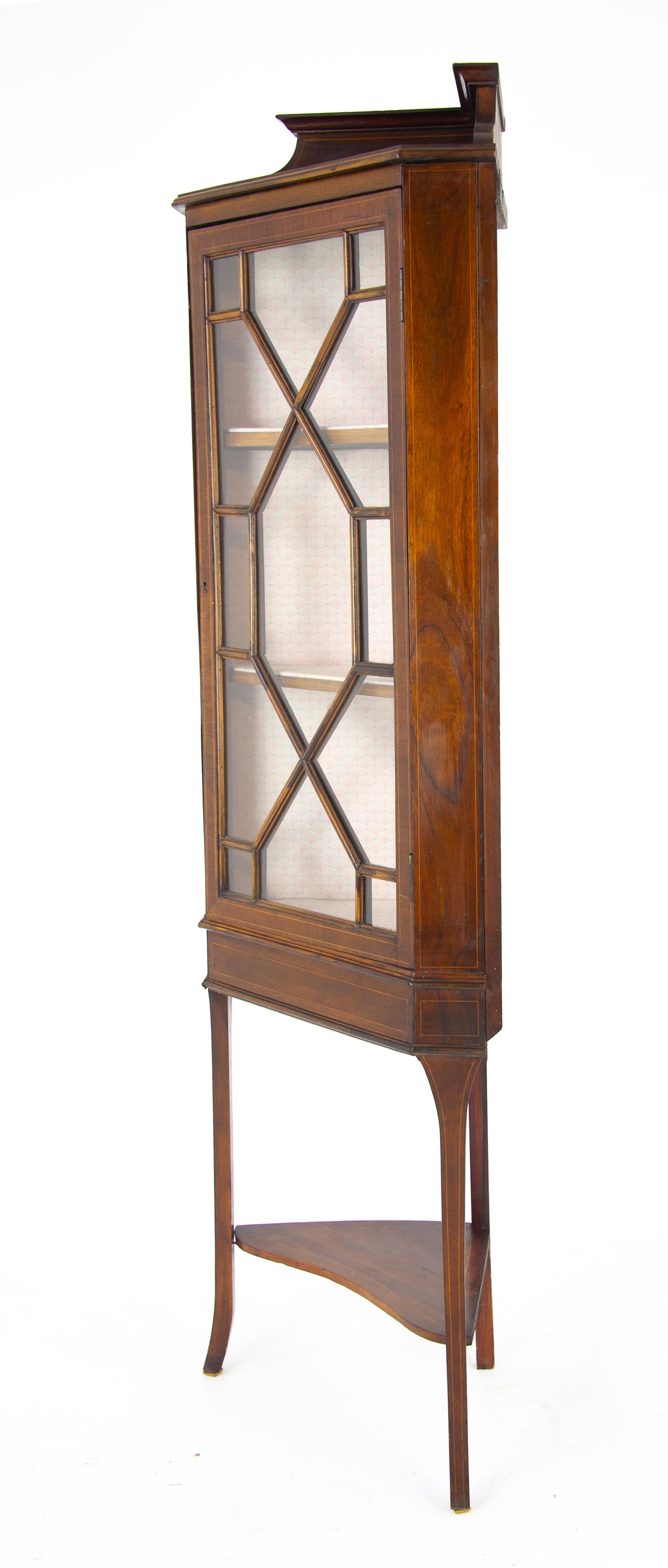 Hand-Crafted Walnut Corner Cabinet, Antique Corner Cabinet, Entryway Furniture, Inlaid, B1488