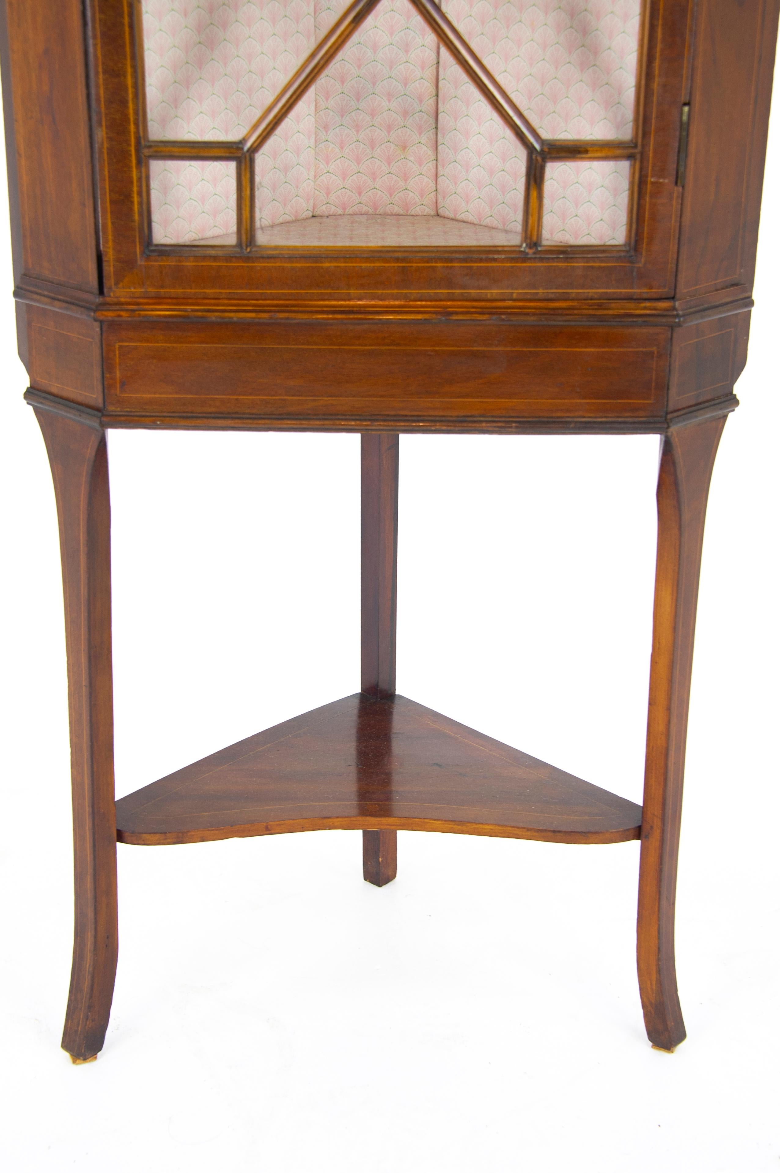 Early 20th Century Walnut Corner Cabinet, Antique Corner Cabinet, Entryway Furniture, Inlaid, B1488