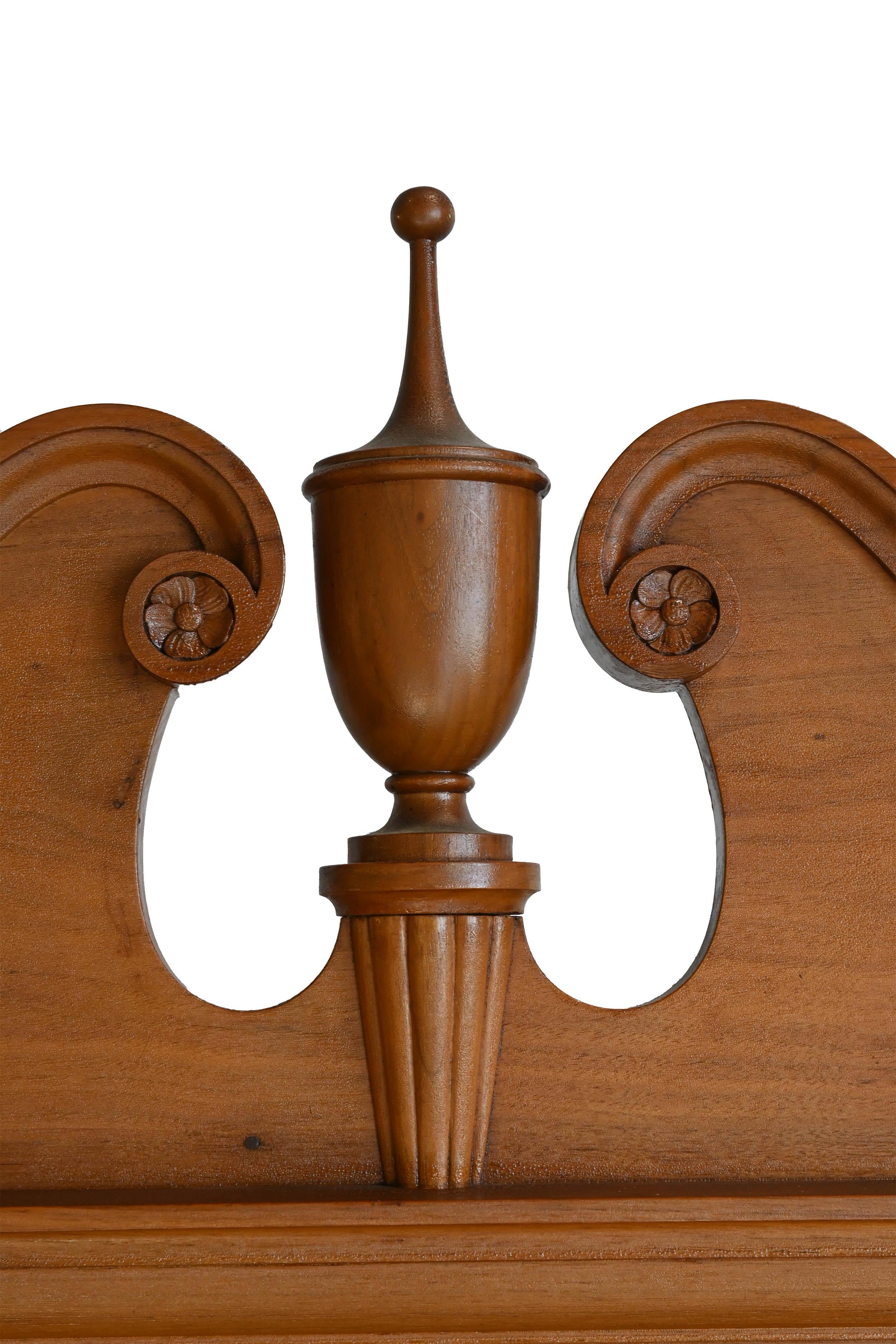 American Classical Walnut Corner Cabinet with Arched Window and Urn Finial