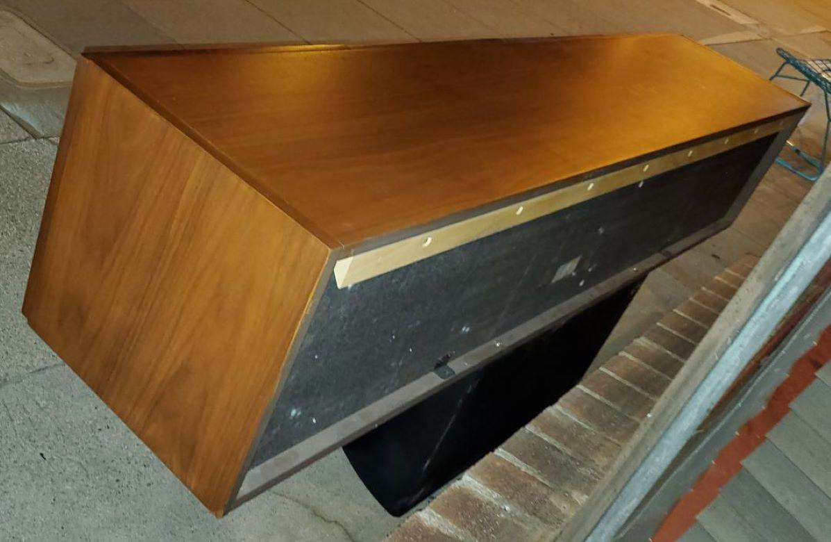 Walnut Credenza By Steelcase Black Circular Leather Pulls Black Half Moon Base 14
