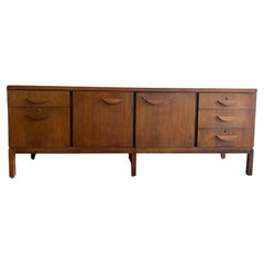 Vintage Beautiful walnut mid century office credenza fully locking carved handles