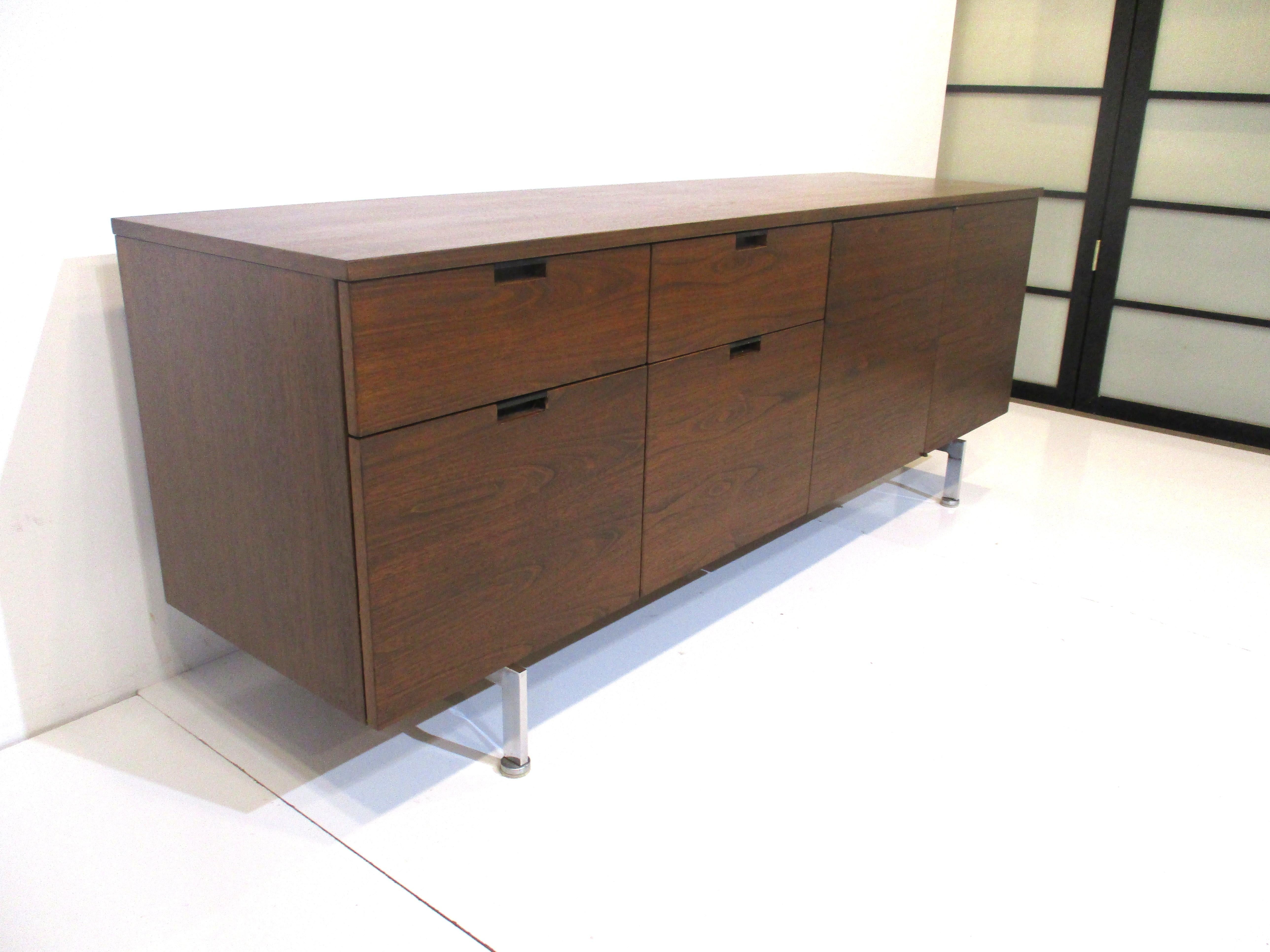 American Walnut Credenza in the style of Knoll by Robert John