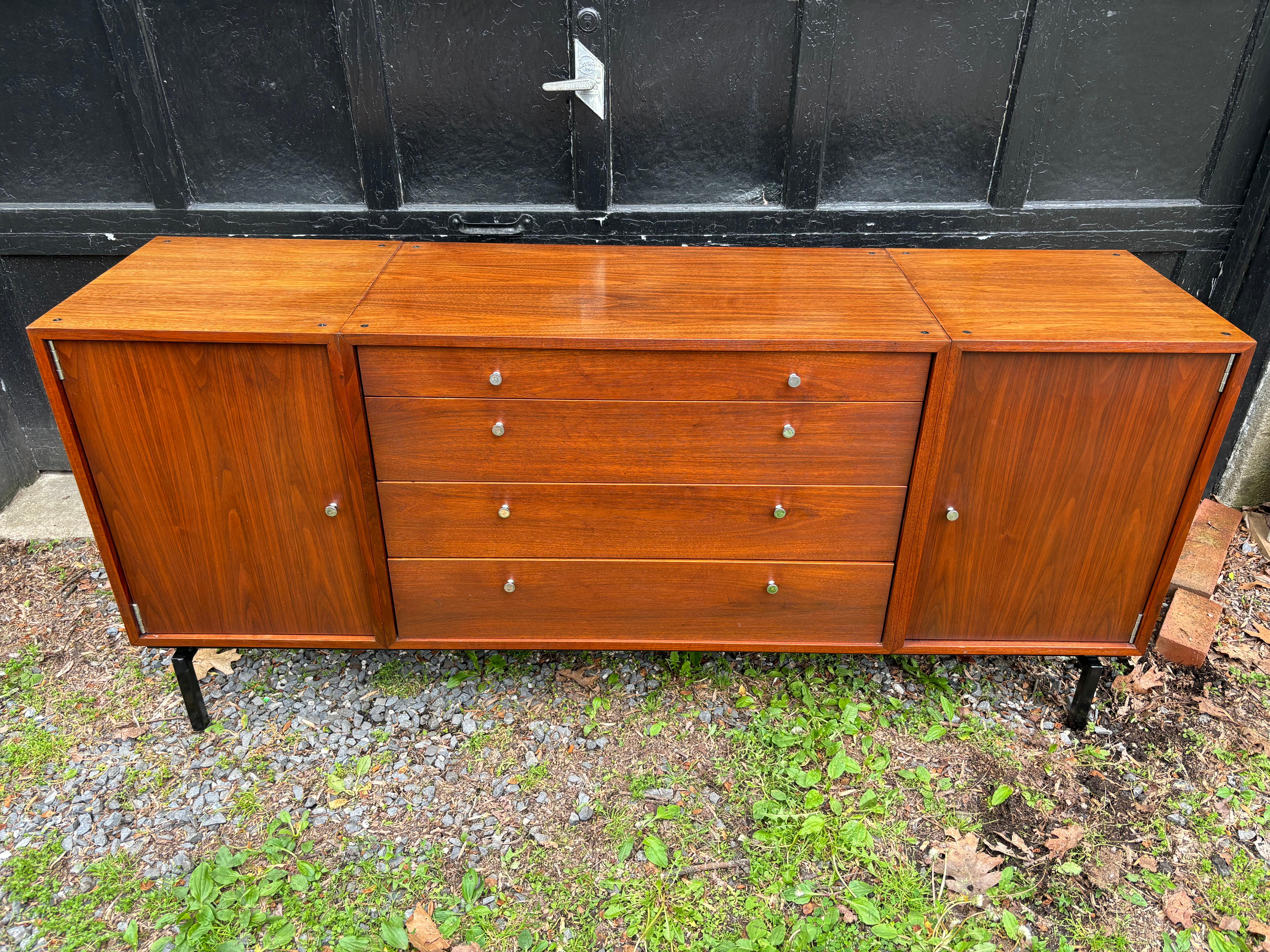 Metal Walnut Credenza or Buffet in the Style of Knoll For Sale