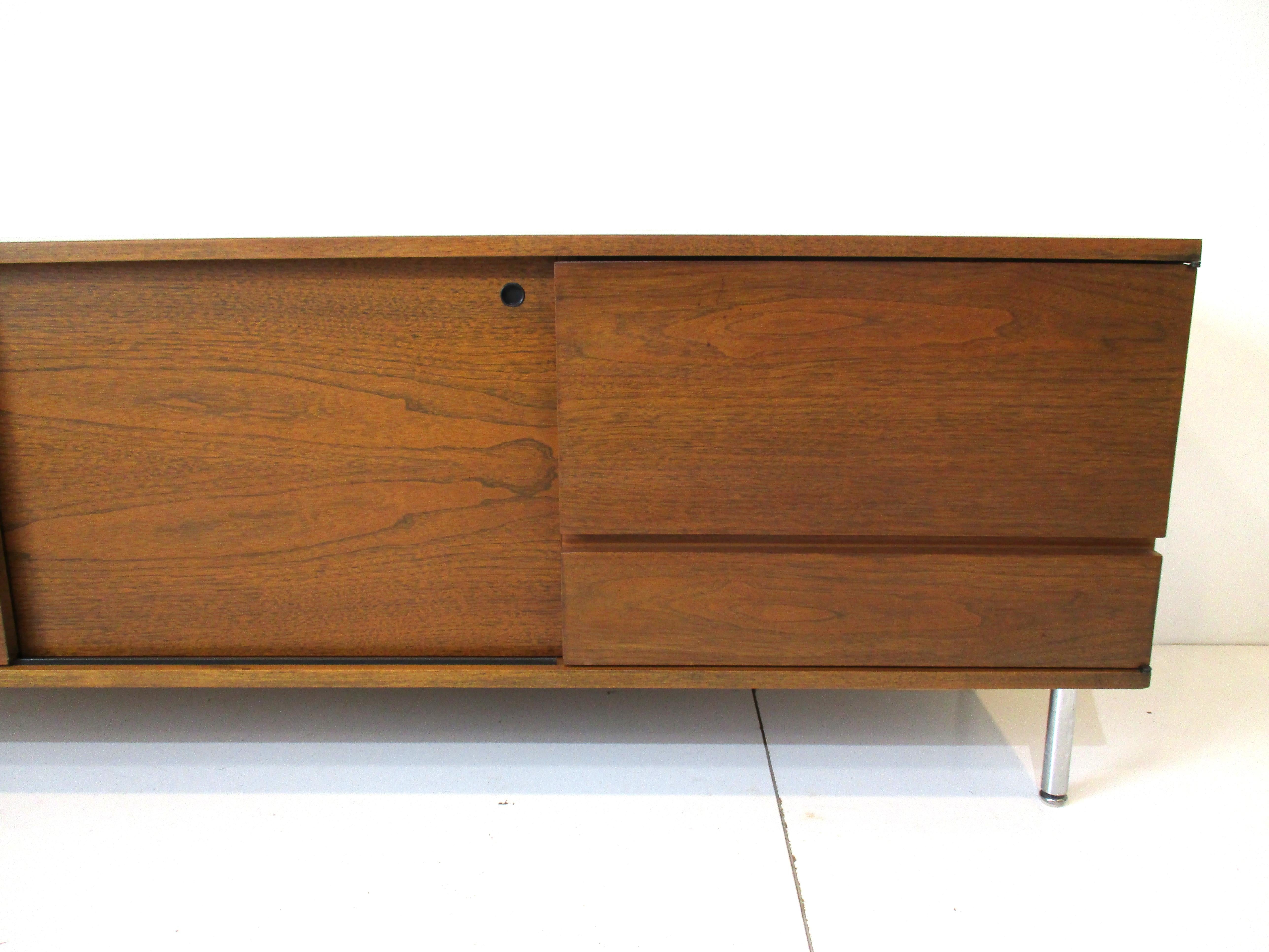 American Walnut Credenza Sideboard in the Style of George Nelson / Herman Miller