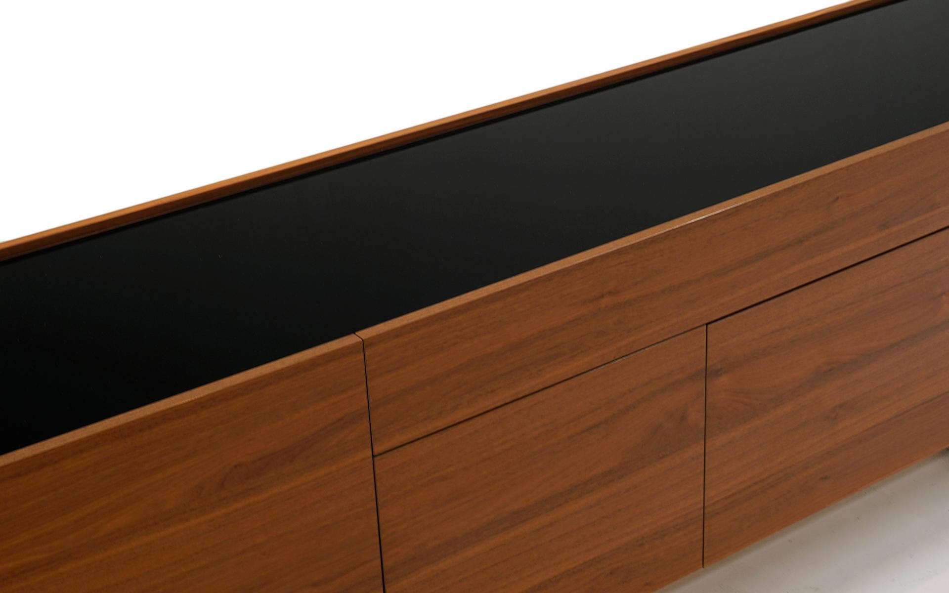 Italian Walnut Credenza w/ Black Glass Top, Chrome Sled Base by Calligaris, Italy, 2010 For Sale