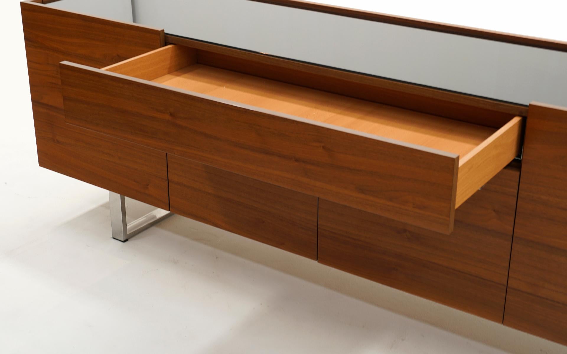Walnut Credenza w/ Black Glass Top, Chrome Sled Base by Calligaris, Italy, 2010 For Sale 1