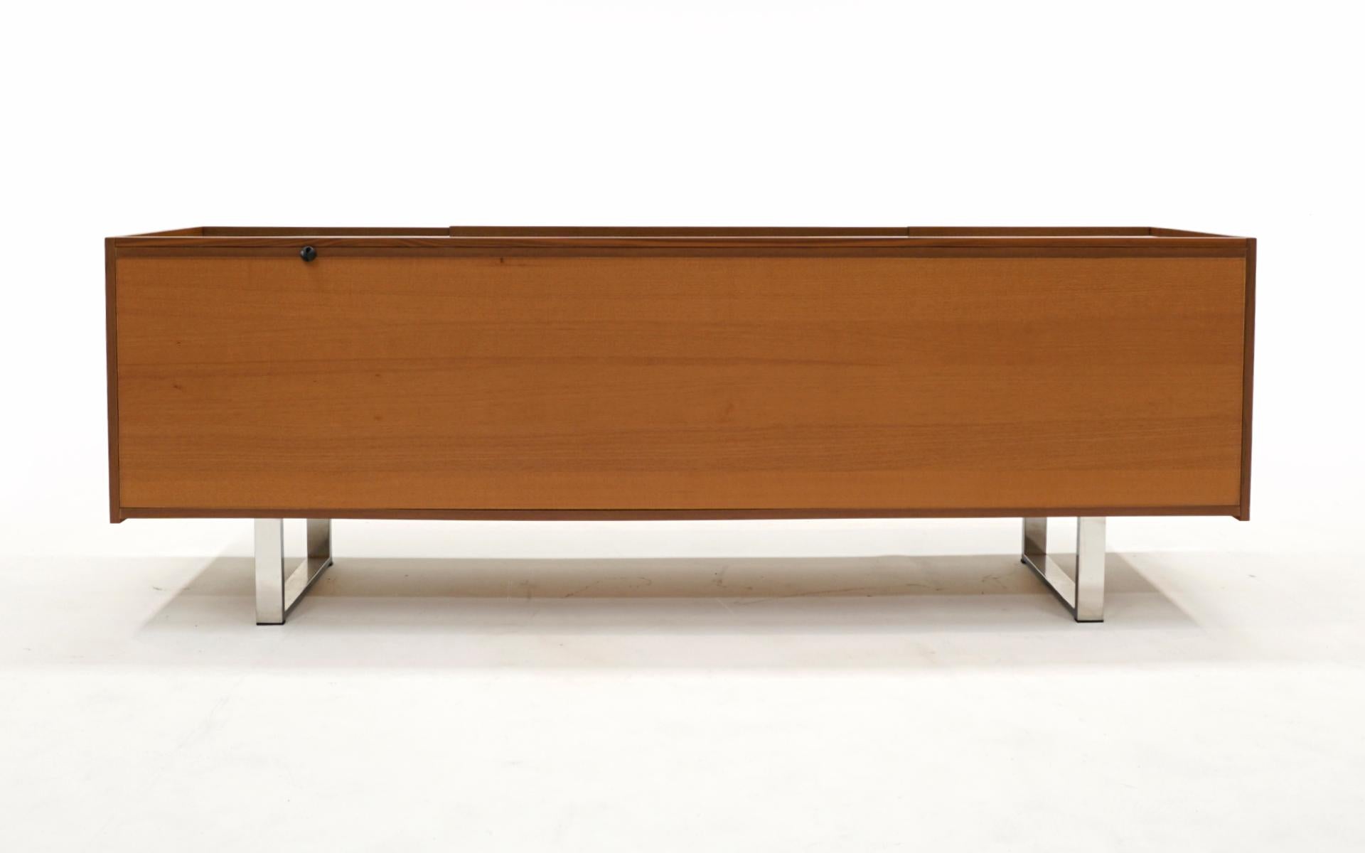 Walnut Credenza w/ Black Glass Top, Chrome Sled Base by Calligaris, Italy, 2010 For Sale 2