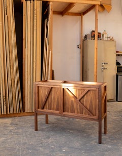 Walnut Credenza with Cerulean Lacquer Interior — Modern Sideboard, Handmade