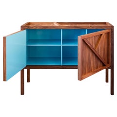 Walnut Credenza with Cerulean Lacquer Interior — Modern Sideboard, Handmade