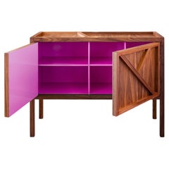 Walnut Credenza with Pink Lacquer Interior — Modern Sideboard, Handmade