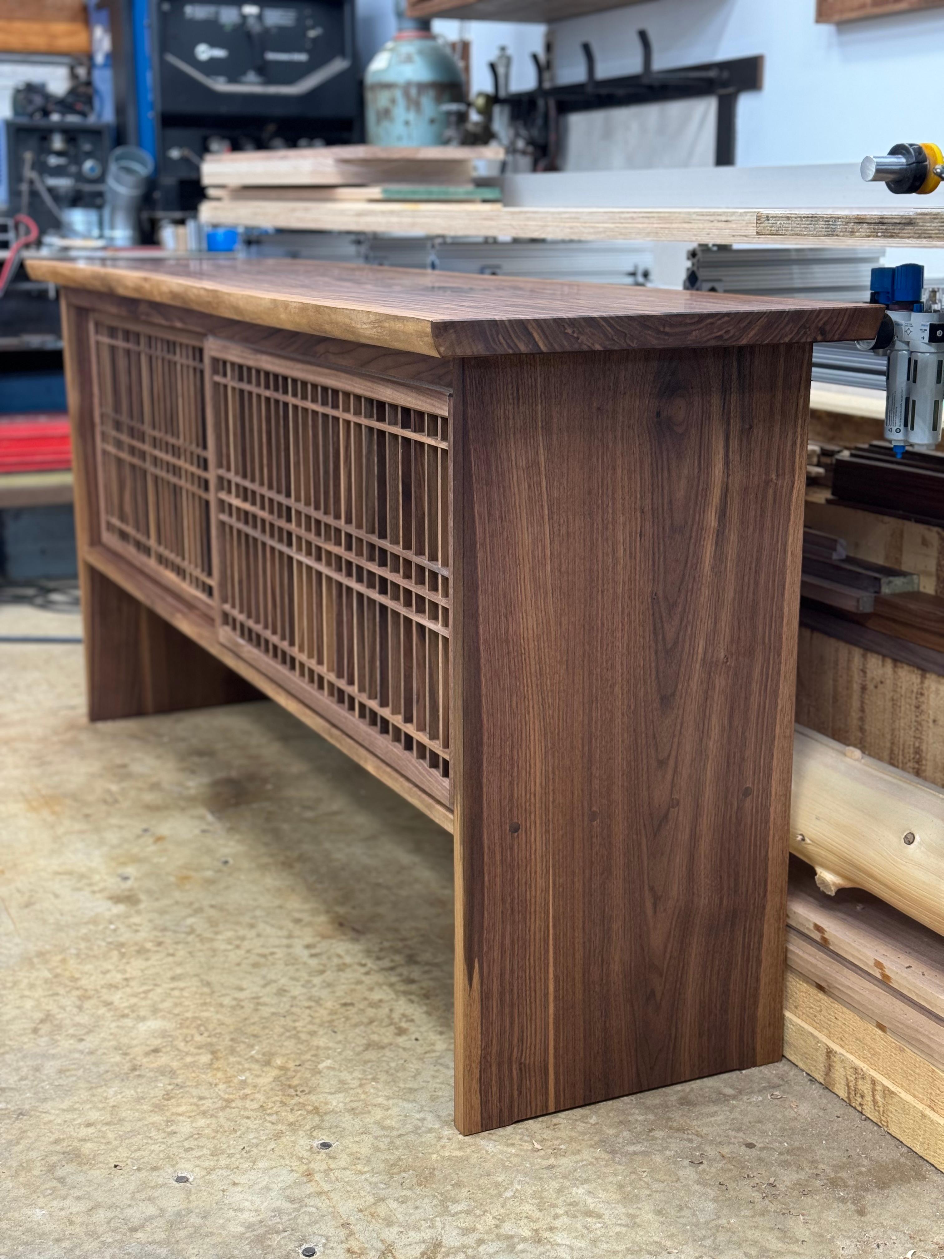 American Walnut Credenza with Sliding Shoji Doors For Sale