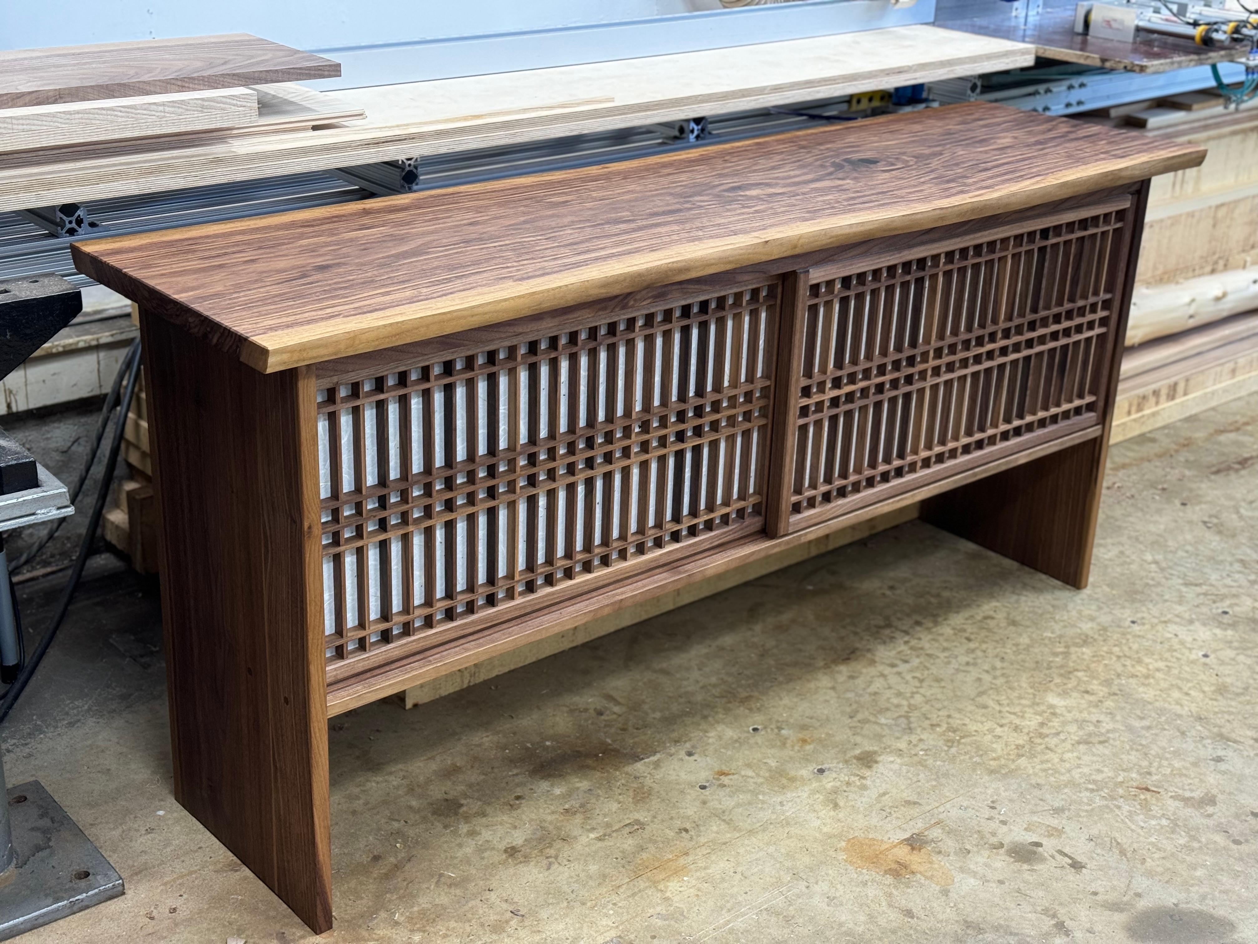 Oiled Walnut Credenza with Sliding Shoji Doors For Sale