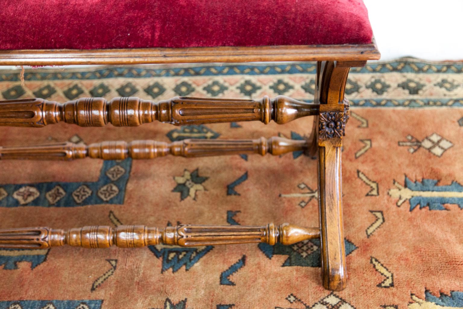 Late 19th Century Walnut Cross Leg Stretcher Carved Stool