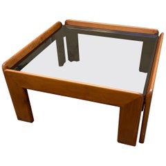 Walnut 
Crystal Coffee Table Attributed to Afra 
Tobia Scarpa, 1970s