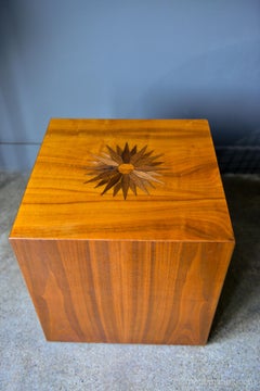 Walnut Cube Table with Rosewood Inlay Sunburst Motif, circa 1970