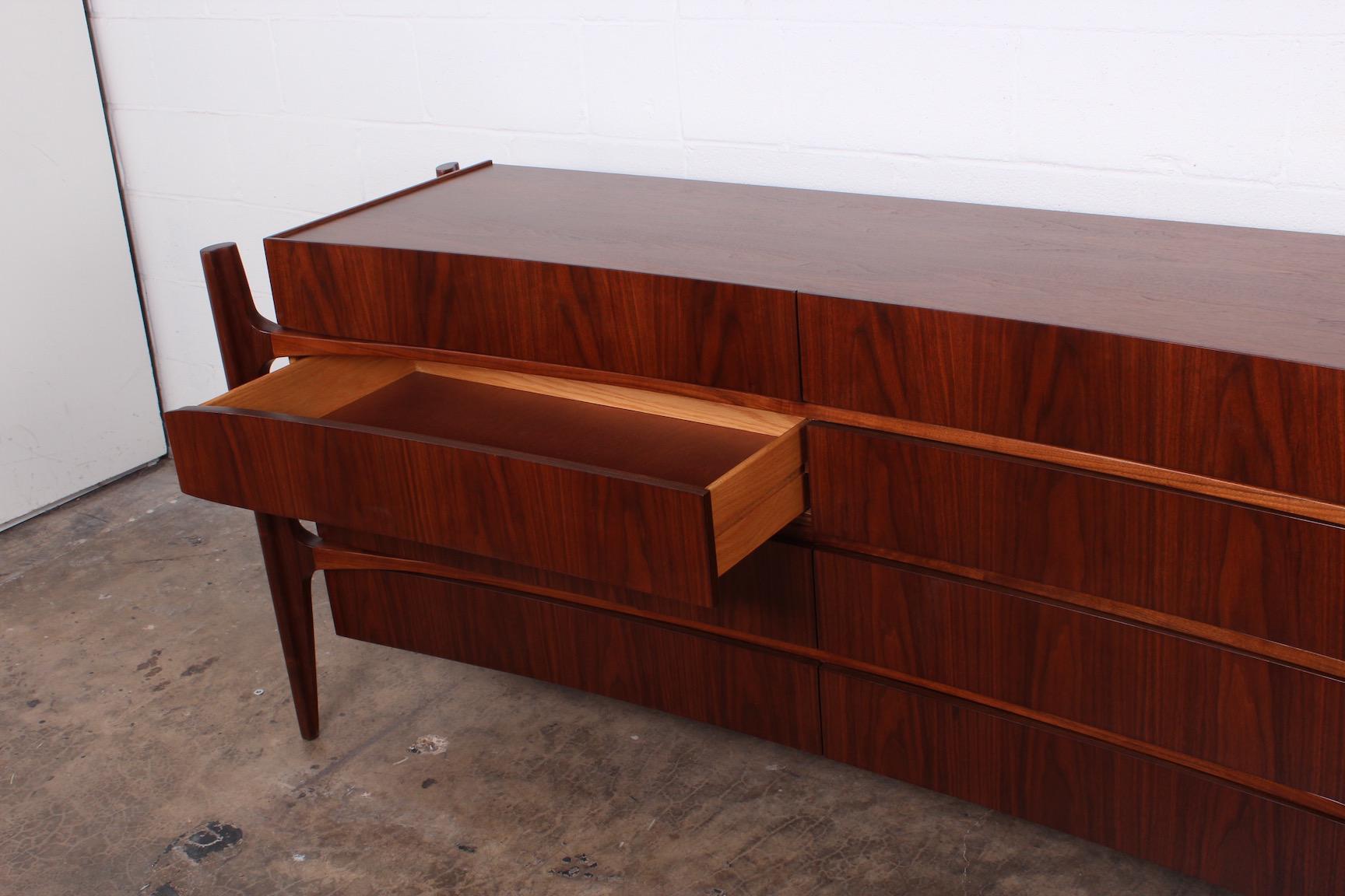 Walnut Curved Front Dresser Designed by William Hinn 7