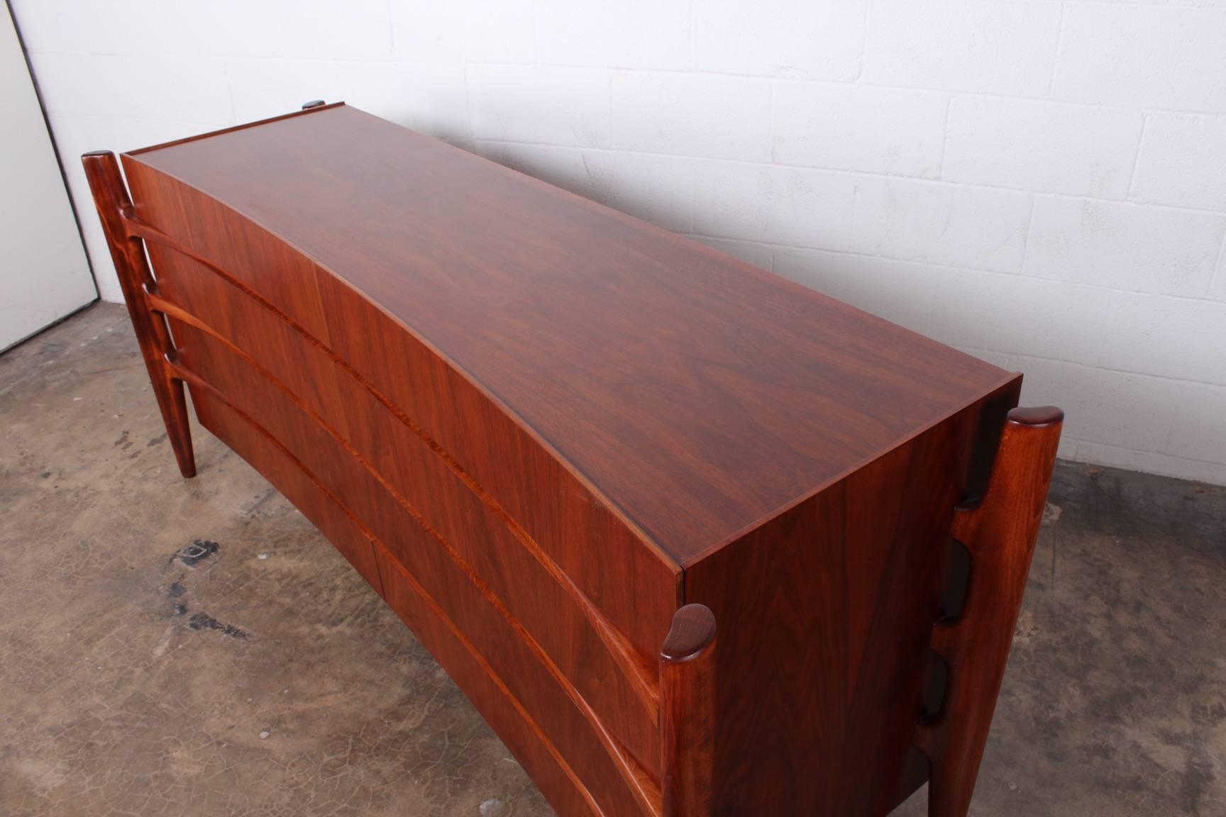 Walnut Curved Front Dresser Designed by William Hinn 8