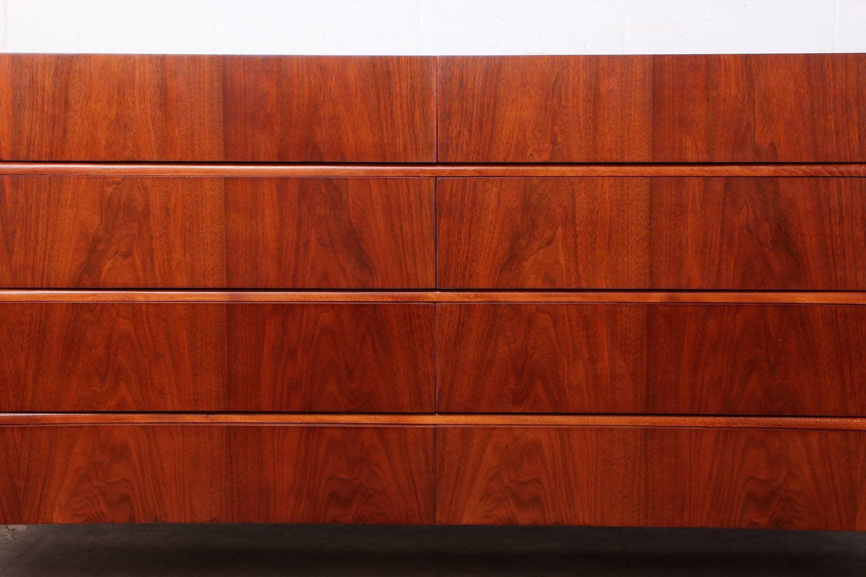 Mid-20th Century Walnut Curved Front Dresser Designed by William Hinn