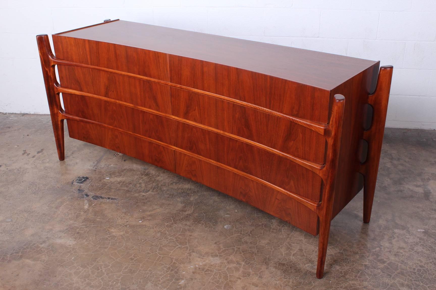 Walnut Curved Front Dresser Designed by William Hinn 3