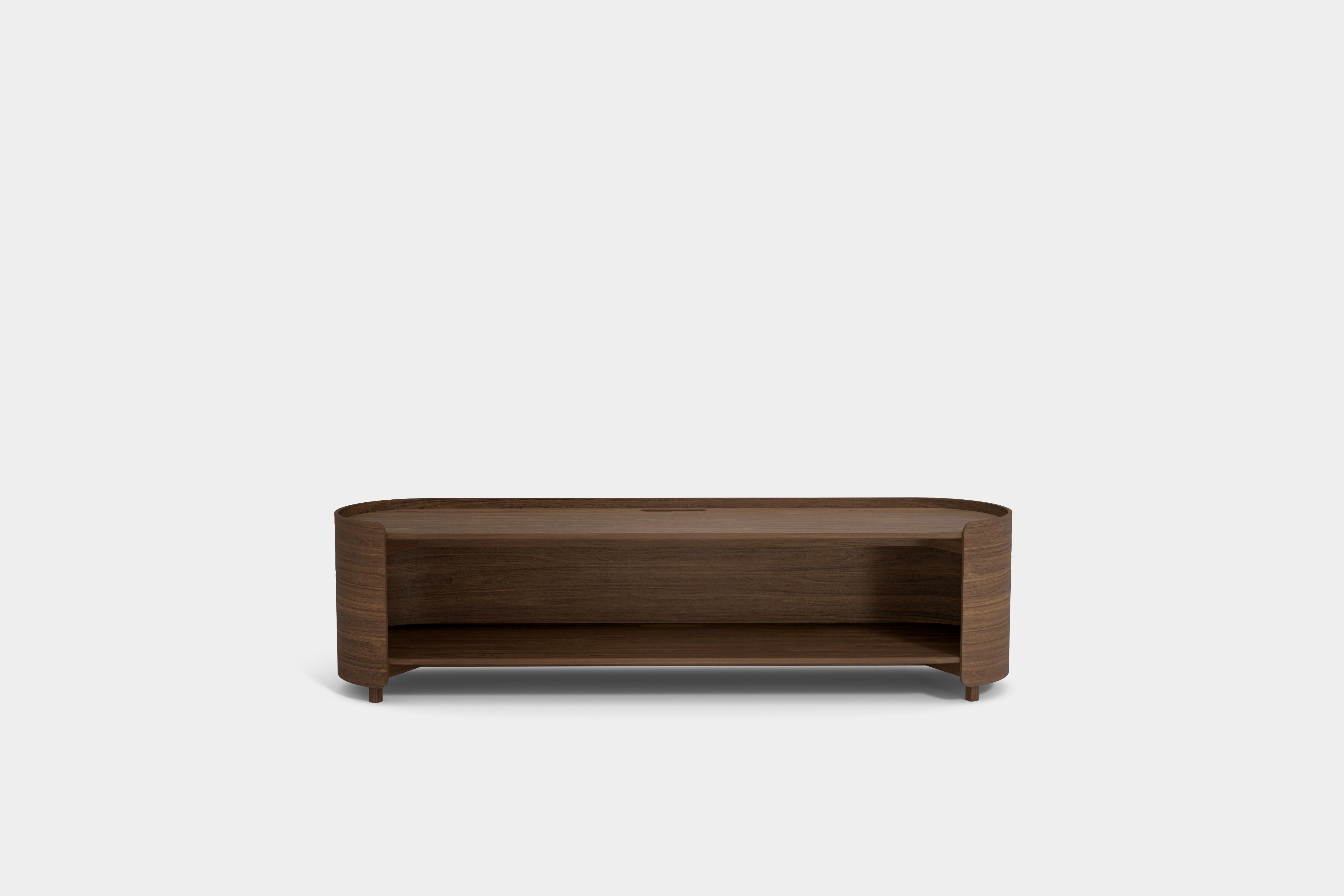 Modern Prima Tv Cabinet, Media Unit, Credenza in Walnut Wood Veneer by Joel Escalona For Sale