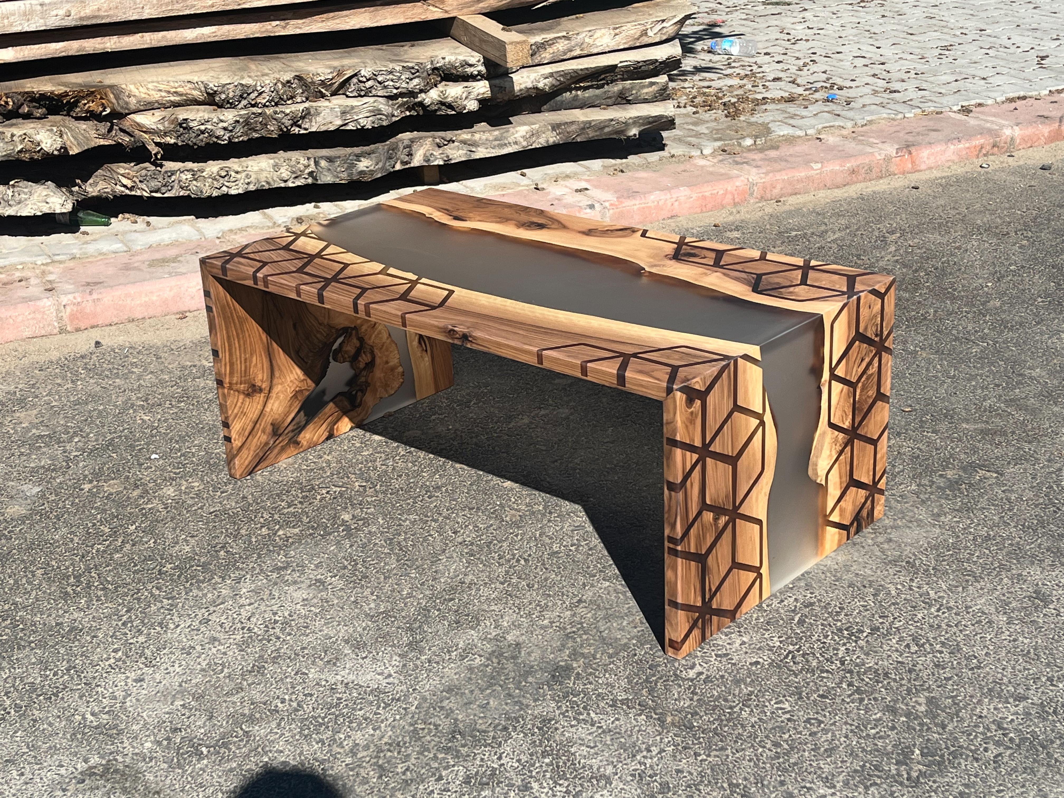 Table basse en résine époxy noyer Waterfall - Table de centre moderne Neuf - En vente à İnegöl, TR