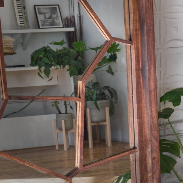 Walnut Custom Handmade Large Format Shattered Mirror For Sale at 