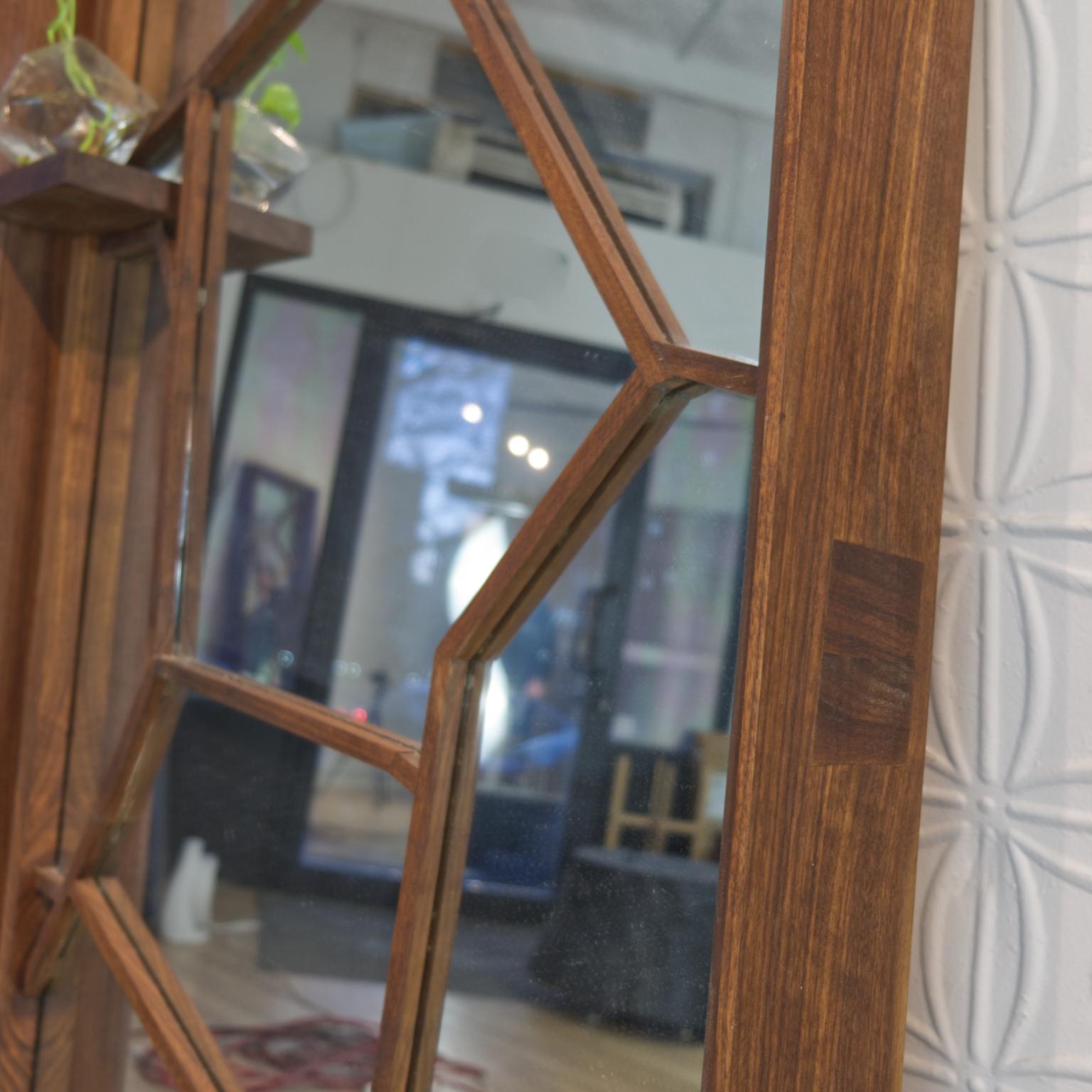 Walnut Custom Handmade Large Format Shattered Mirror In Fair Condition For Sale In Brooklyn, NY