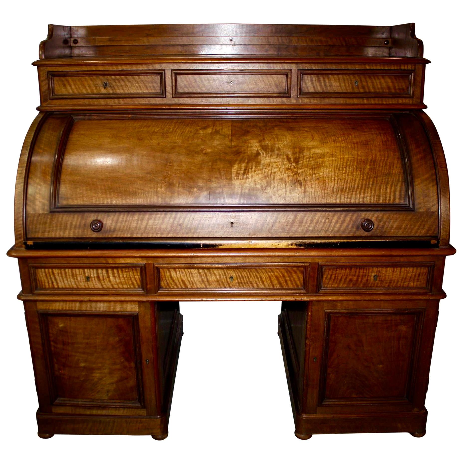Walnut Cylinder Roll-Top Desk, circa 1890