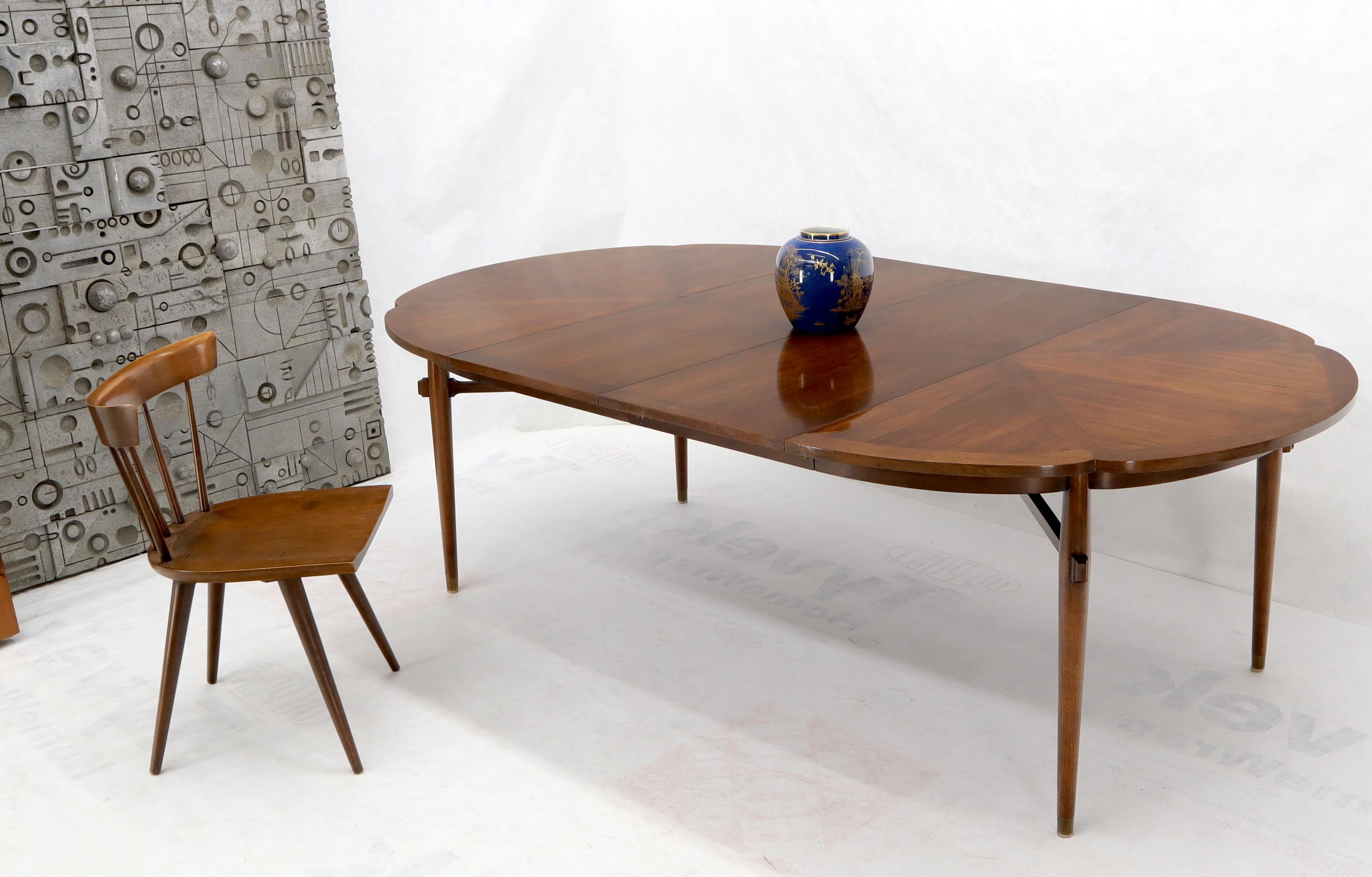 Mid-Century Modern Walnut Daisy Shape Top Dining Table with Two Extension Boards Leaves