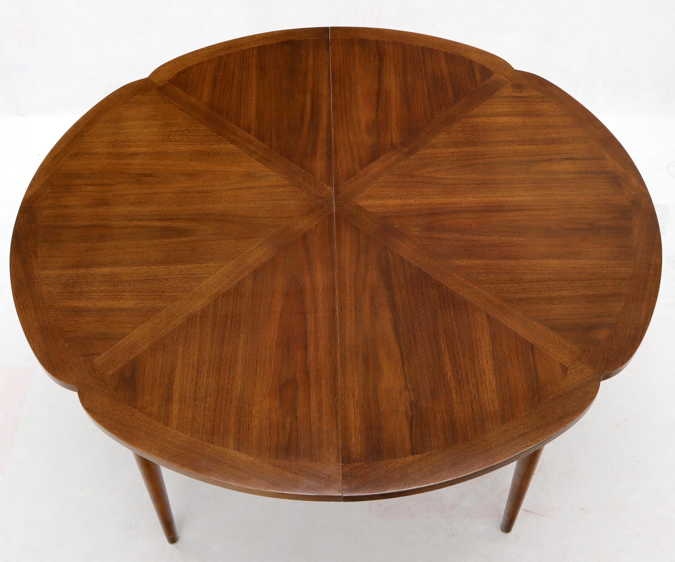 Lacquered Walnut Daisy Shape Top Dining Table with Two Extension Boards Leaves