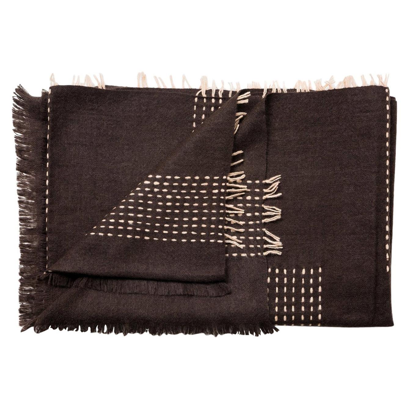 Walnut Dark Brown Handloom Throw / Blanket in Handspun Yak and Stripes