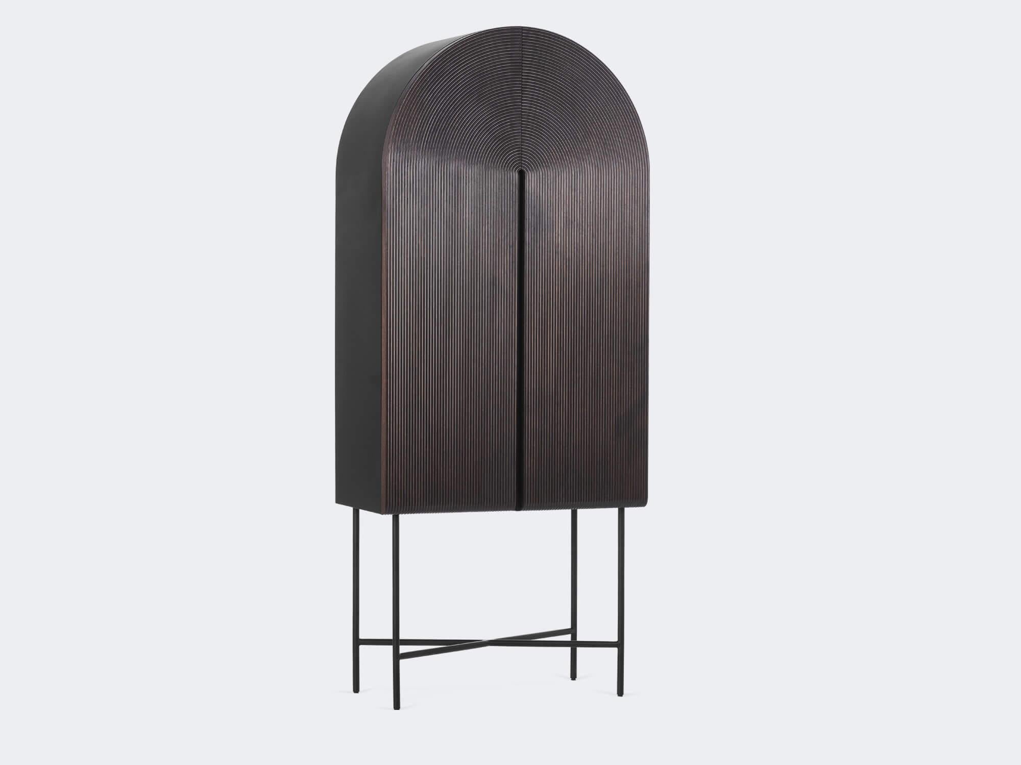 Modern Walnut Dark Waves Bar Cabinet by Milla & Milli For Sale