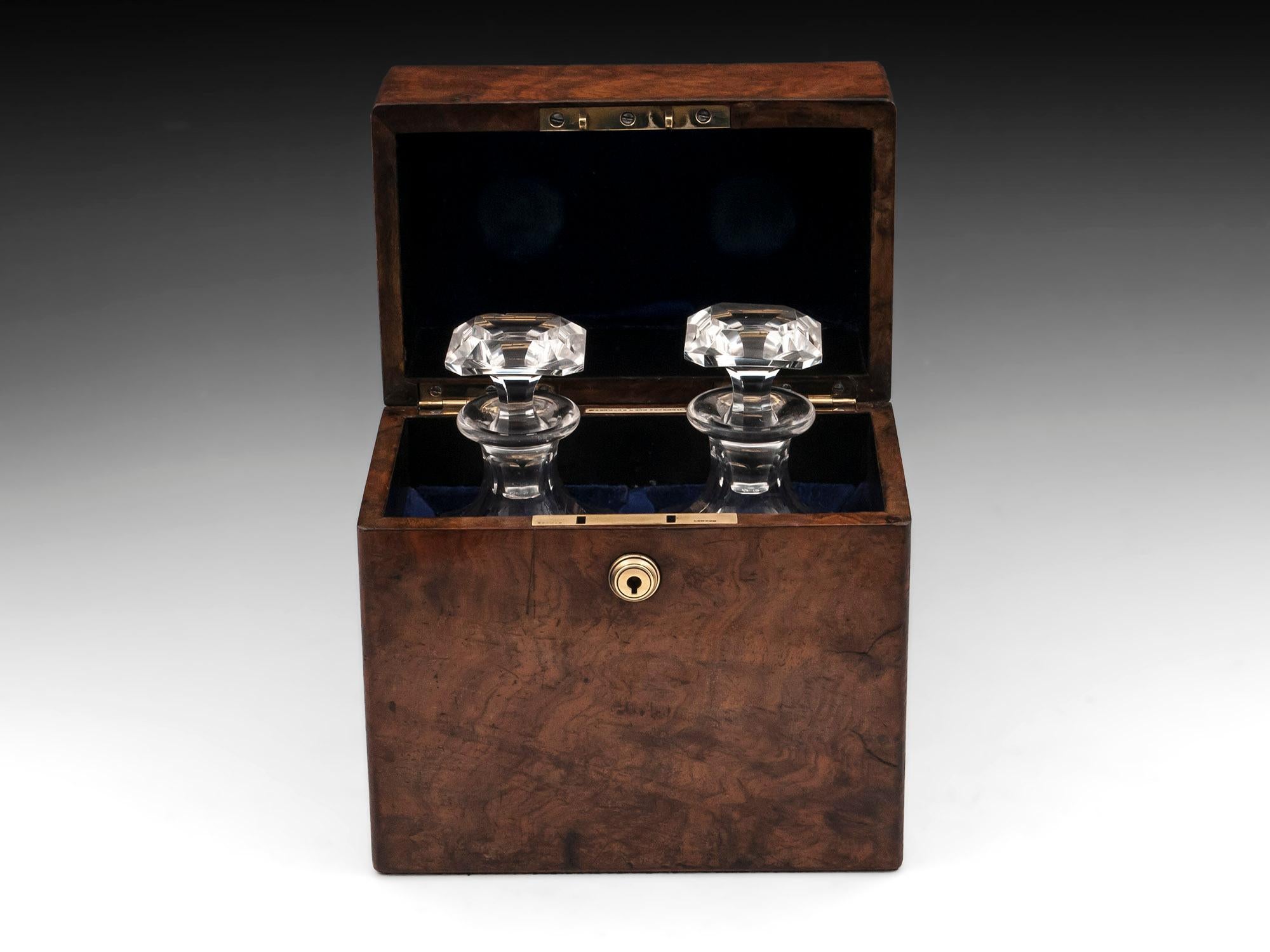 Velvet Walnut Decanter Box Lead Crystal Decanters by Wedgewood & Son, 19th Century