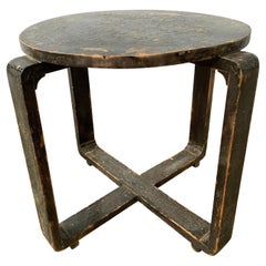 Walnut Deco Side Table with Distressed Paint
